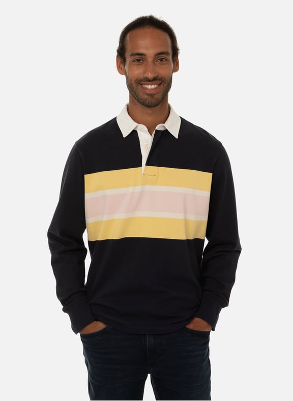 Blue Long sleeved cotton polo shirt