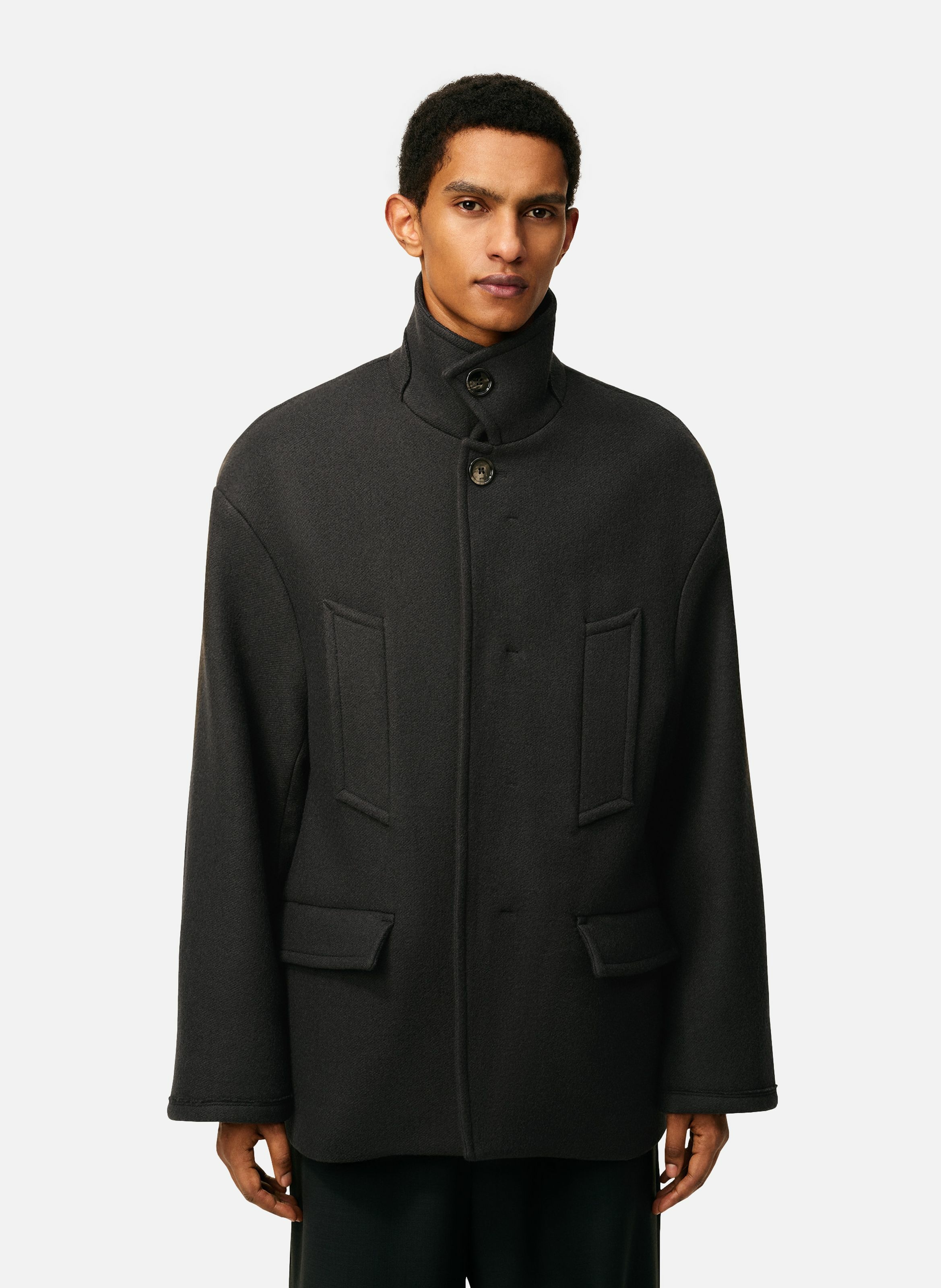 Caban col montant oversize en laine AMI PARIS Gris