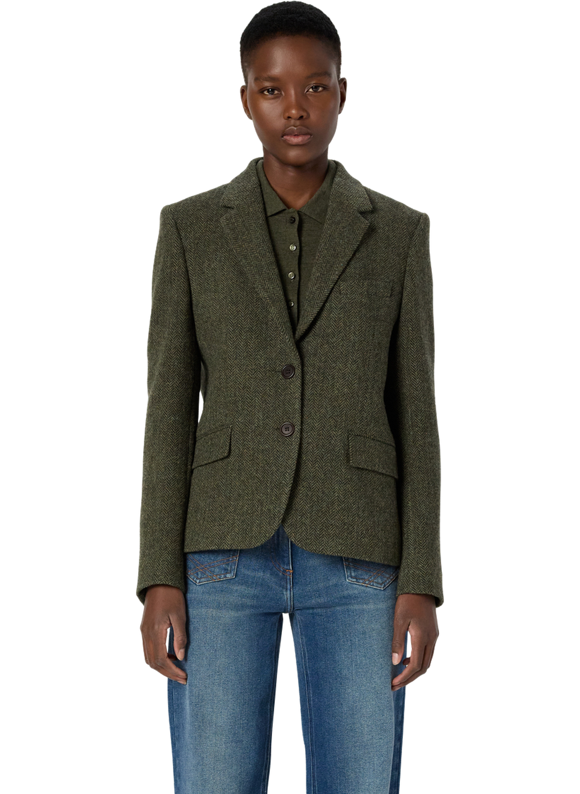 Veste à chevrons en laine - noelie GERARD DAREL Vert