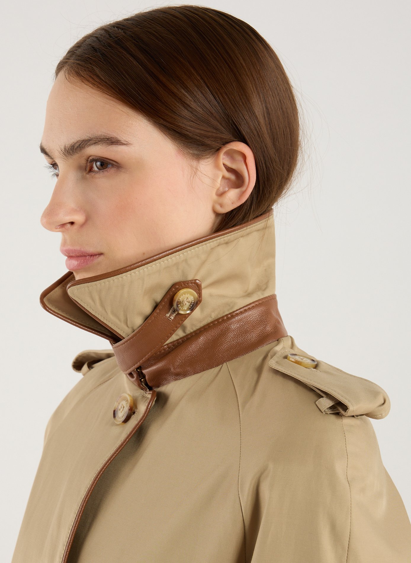 Trench court en coton mélangé LAUREN Beige