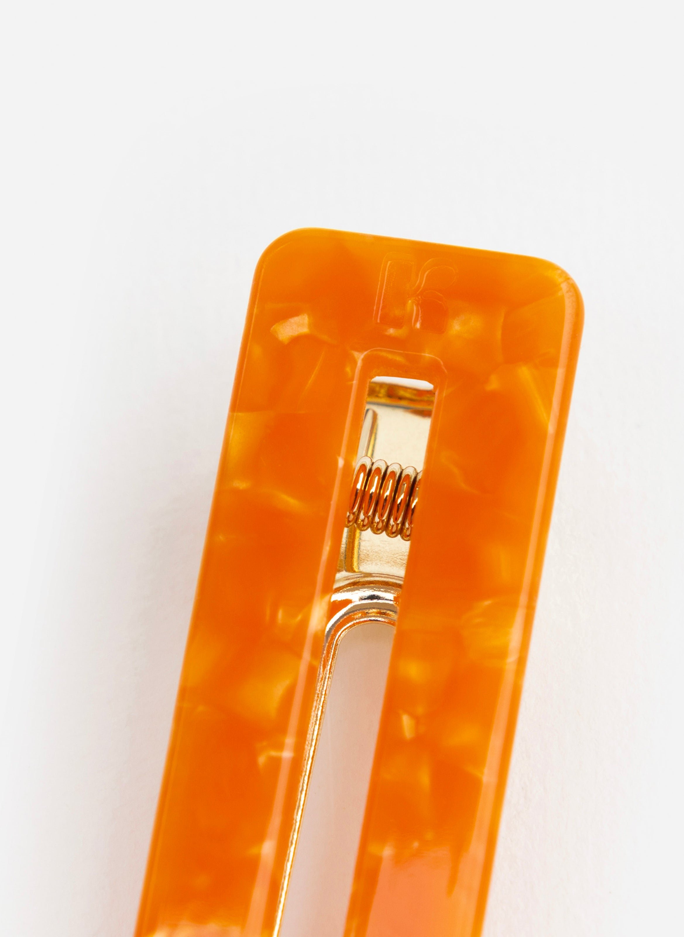 Barrette à cheveux rectangle en acétate de cellulose et acier inoxydable KURAGE GINZA Orange