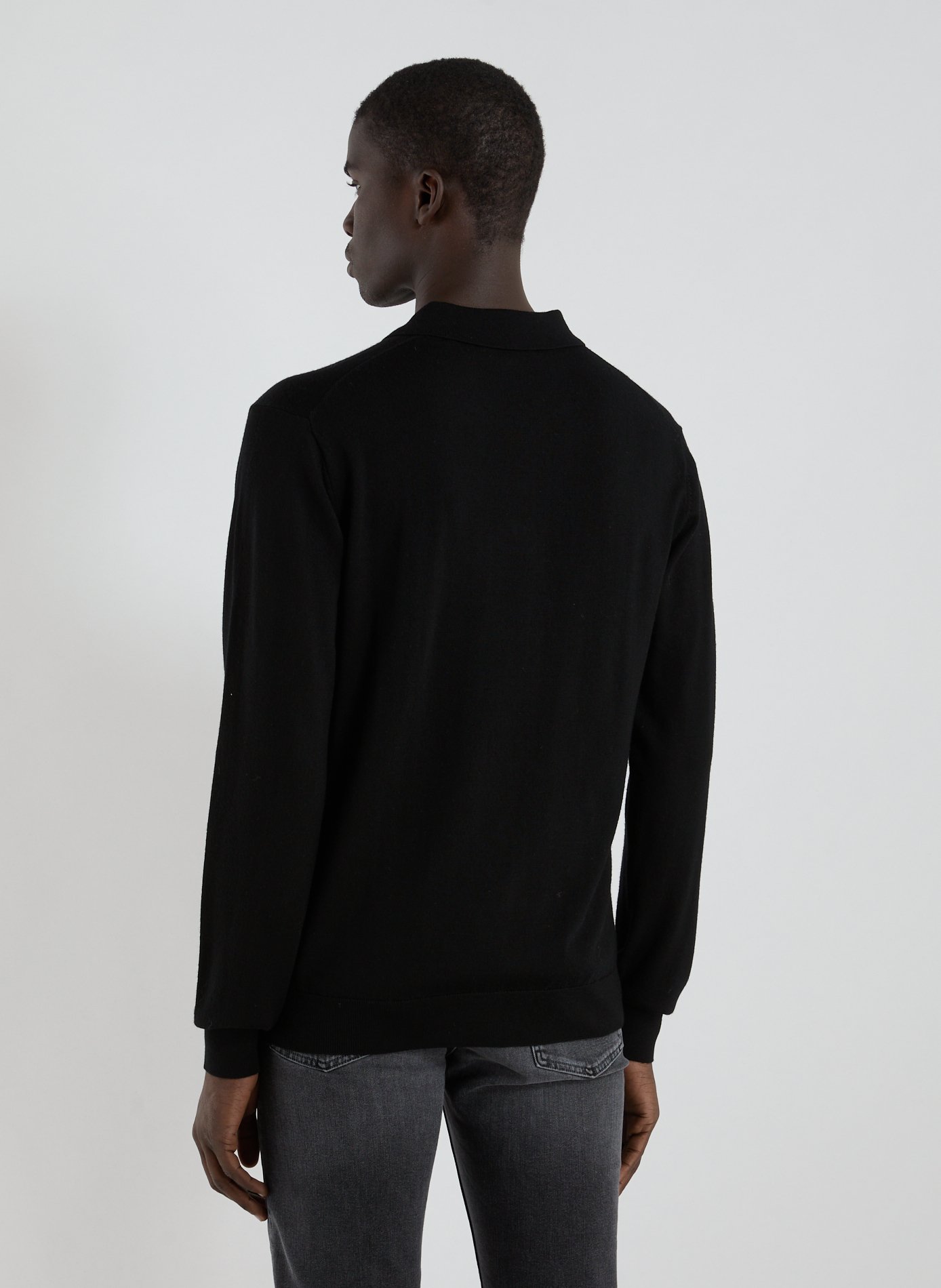 Polo à manches longues en laine LES DEUX Noir