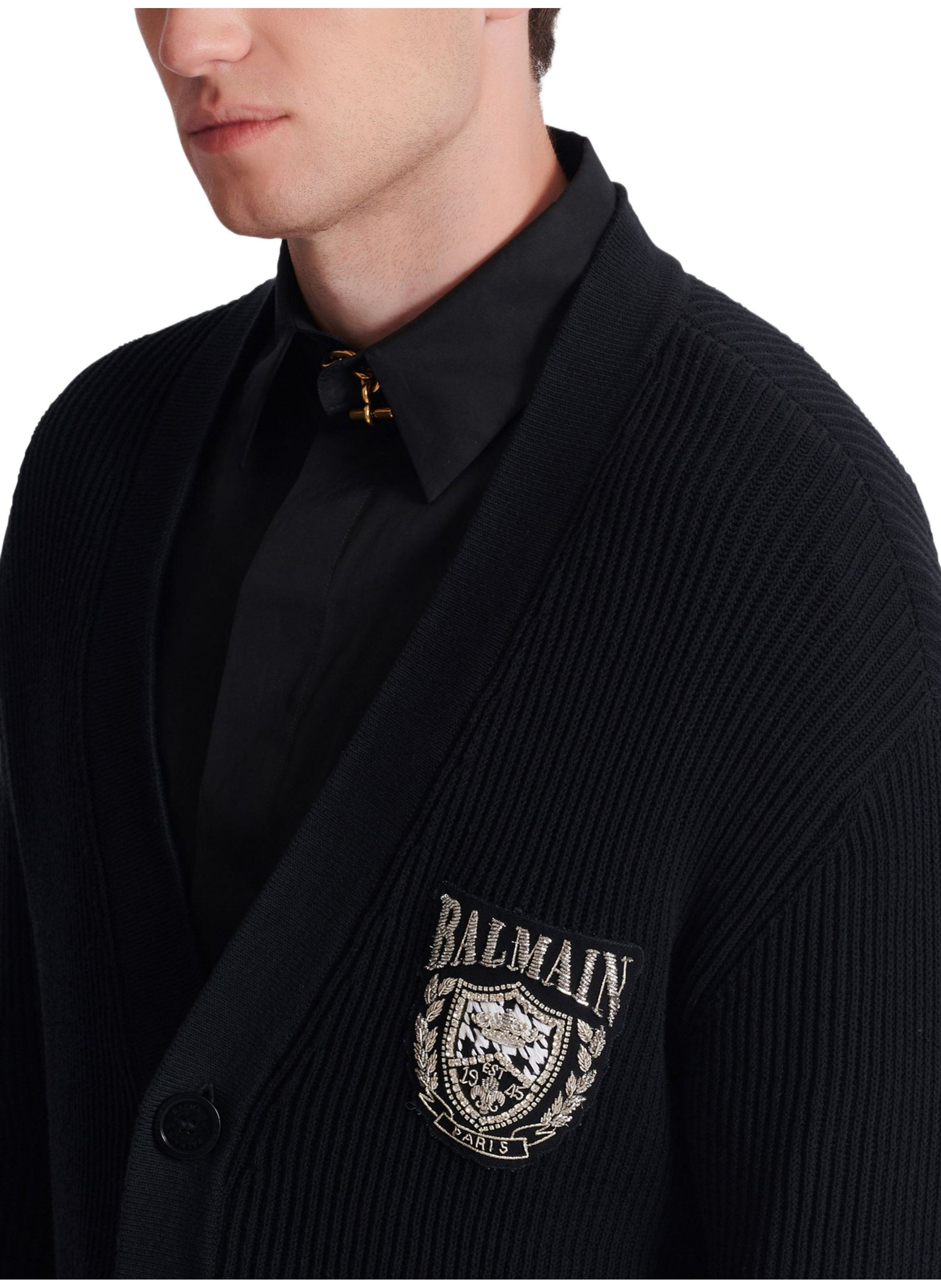 Cardigan en maille de coton tube BALMAIN Noir