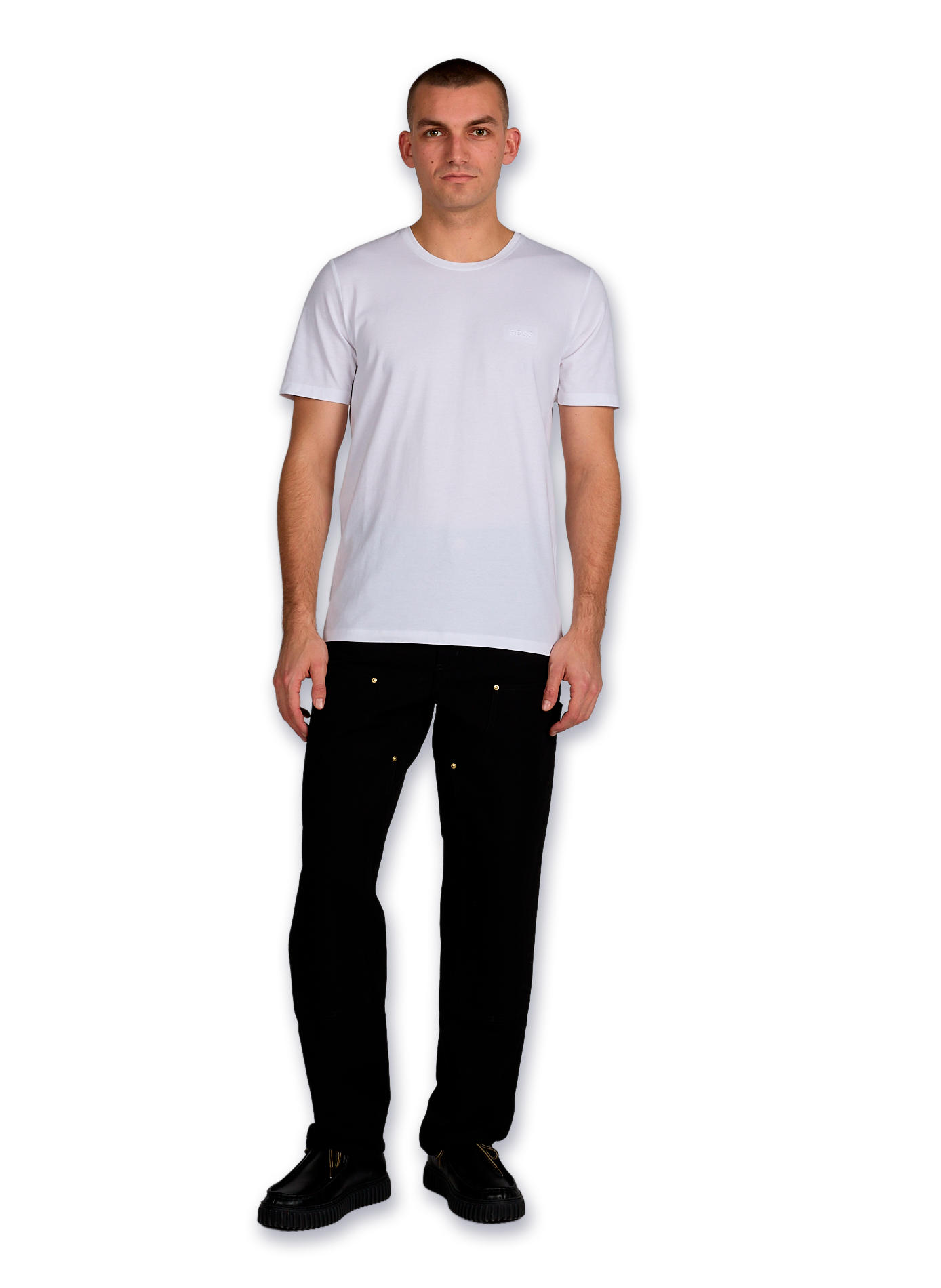 Plain round neck t-shirt in blended cotton BOSS White