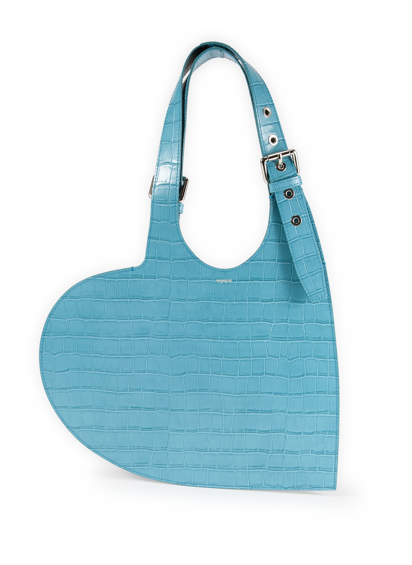COPERNI Heart-Shaped Crocodile Skin Effect Leather Shoulder Bag Blue