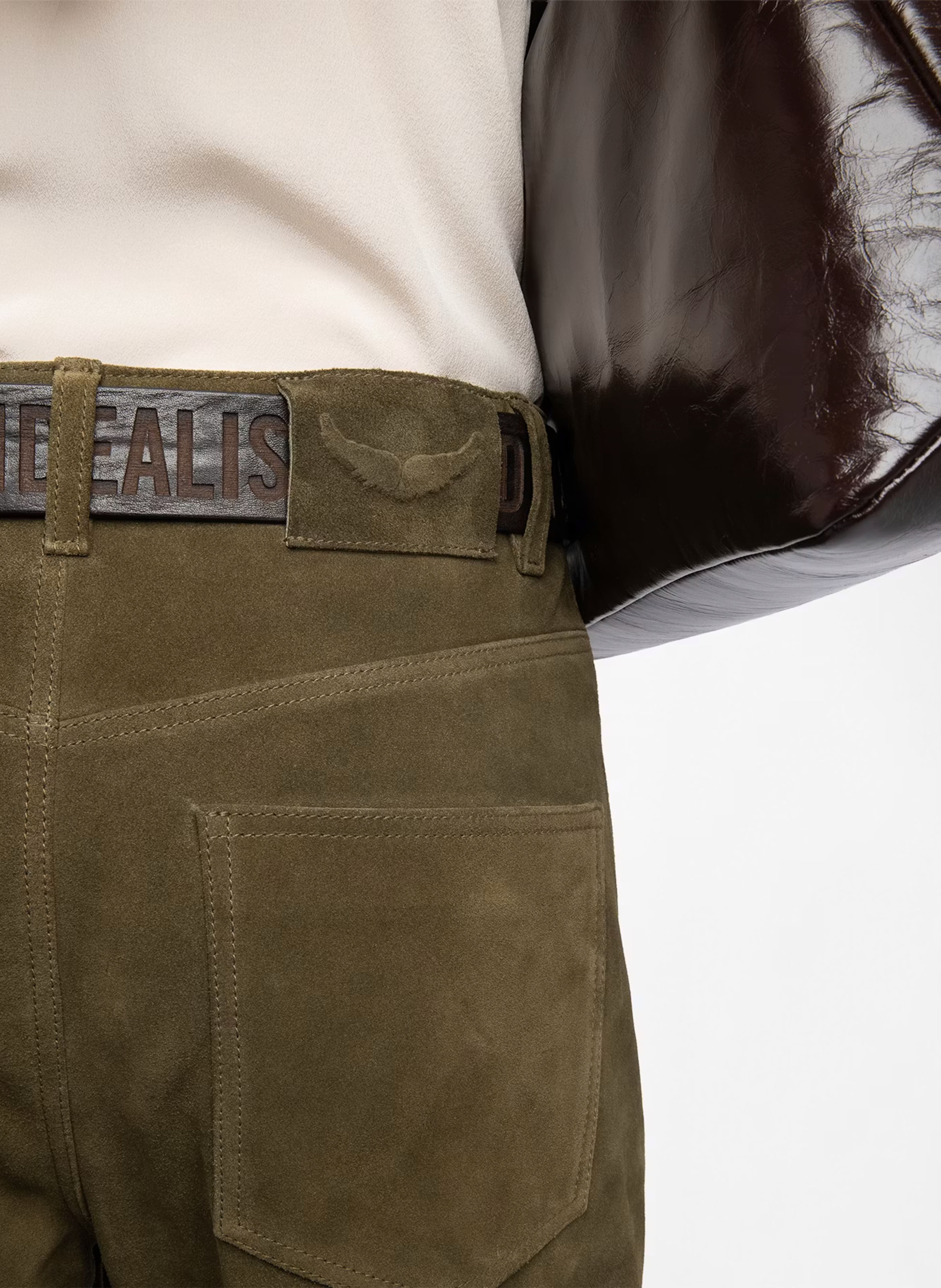 Pantalon droit en cuir taille haute evy ZADIG&VOLTAIRE Vert