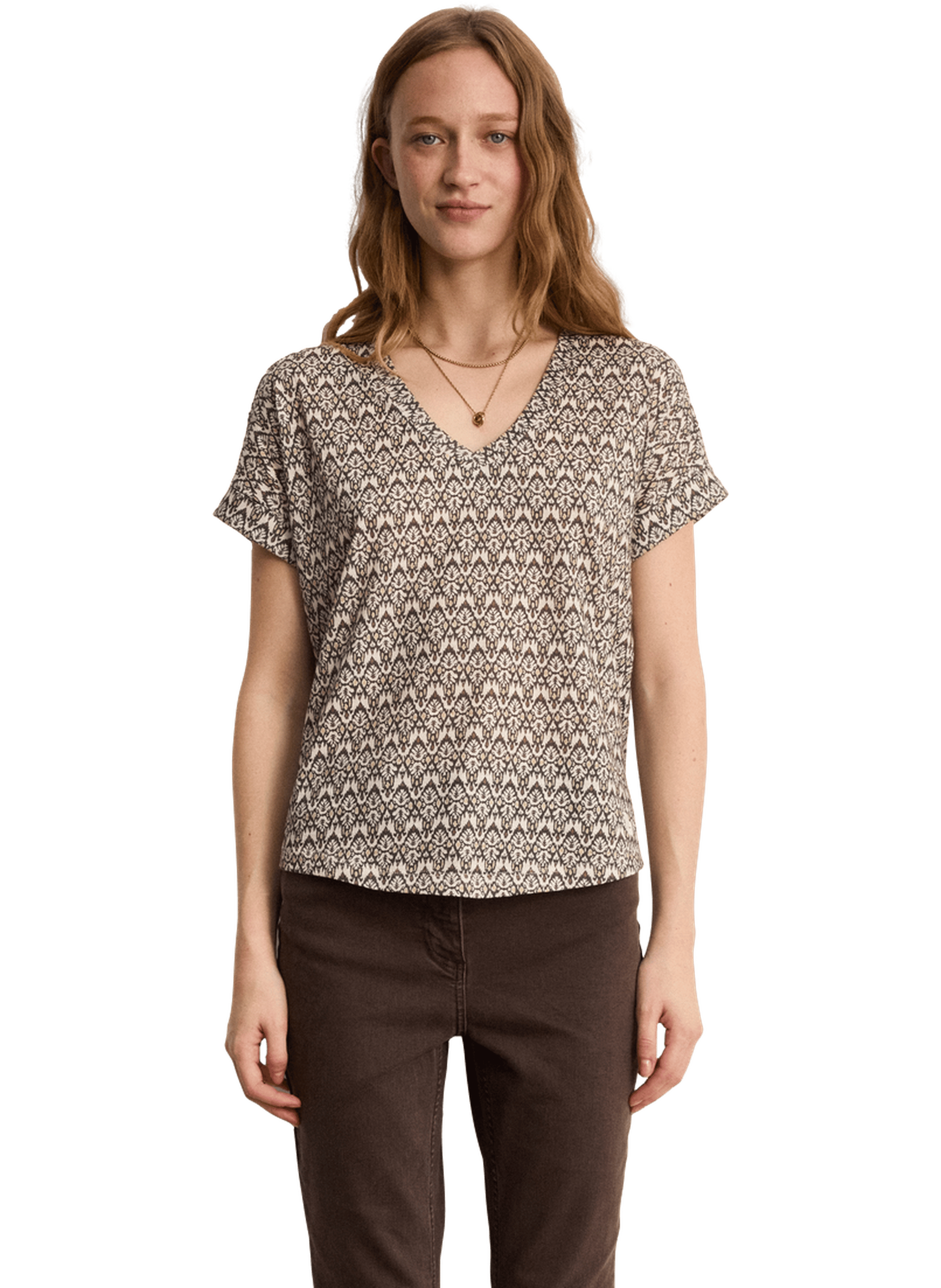 T-shirt v imprimé en coton - tialy PABLO Beige