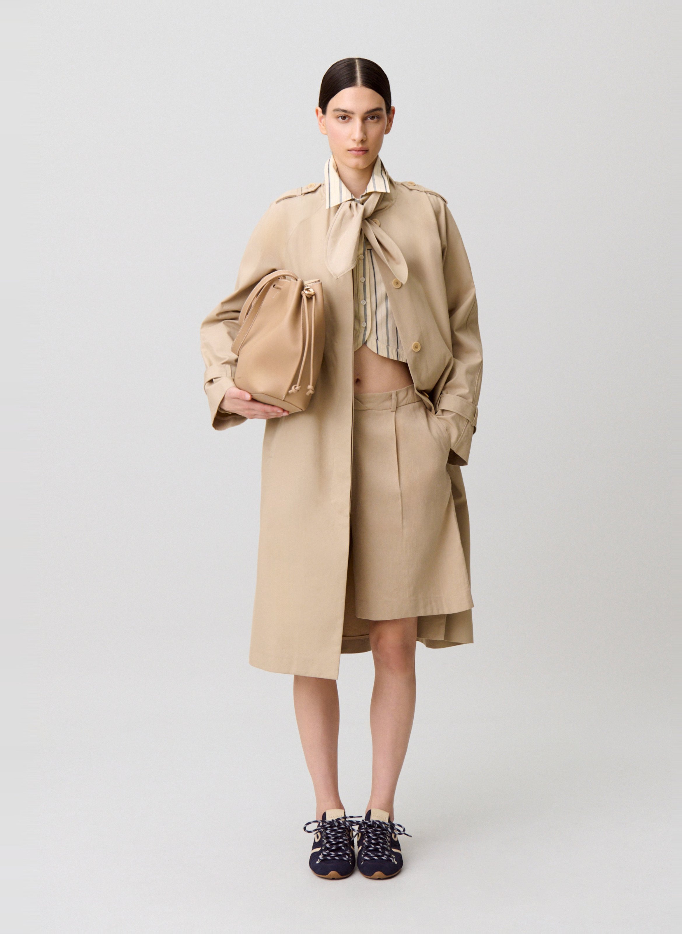 Trench droit col lavallière en coton CLAUDIE PIERLOT Beige