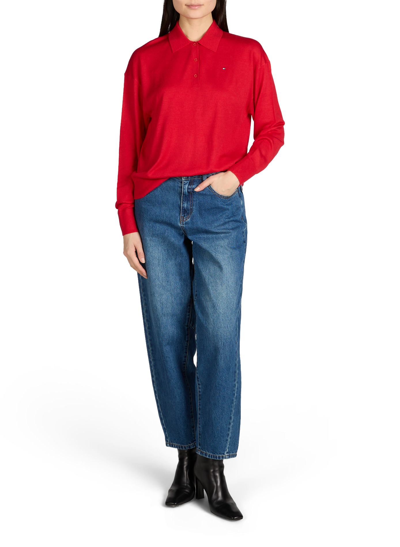 Polo à manches longues en laine et soie TOMMY HILFIGER Rouge