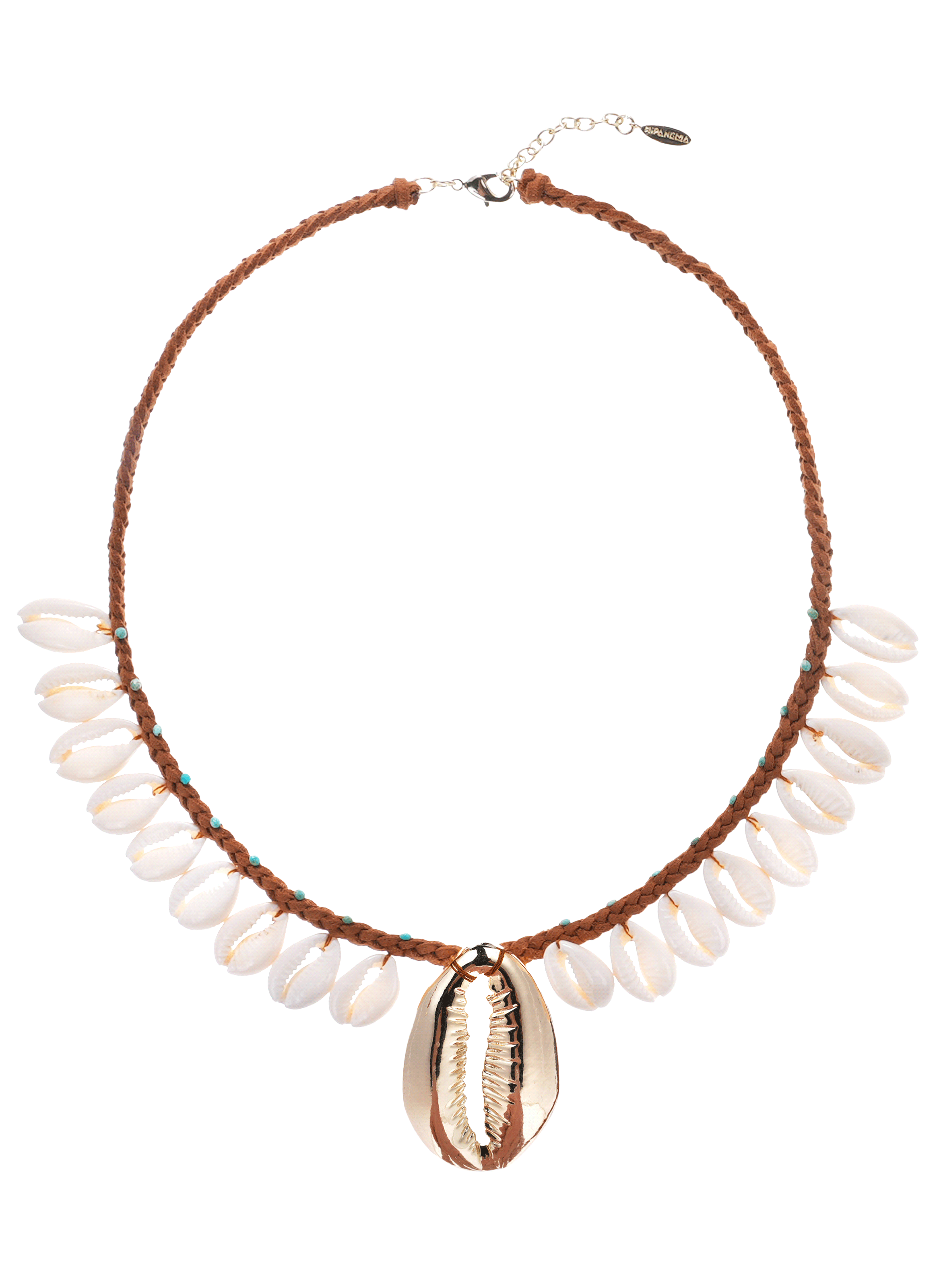 Collier en suédine avec pampilles de cauris et pendentif aloe HIPANEMA Marron