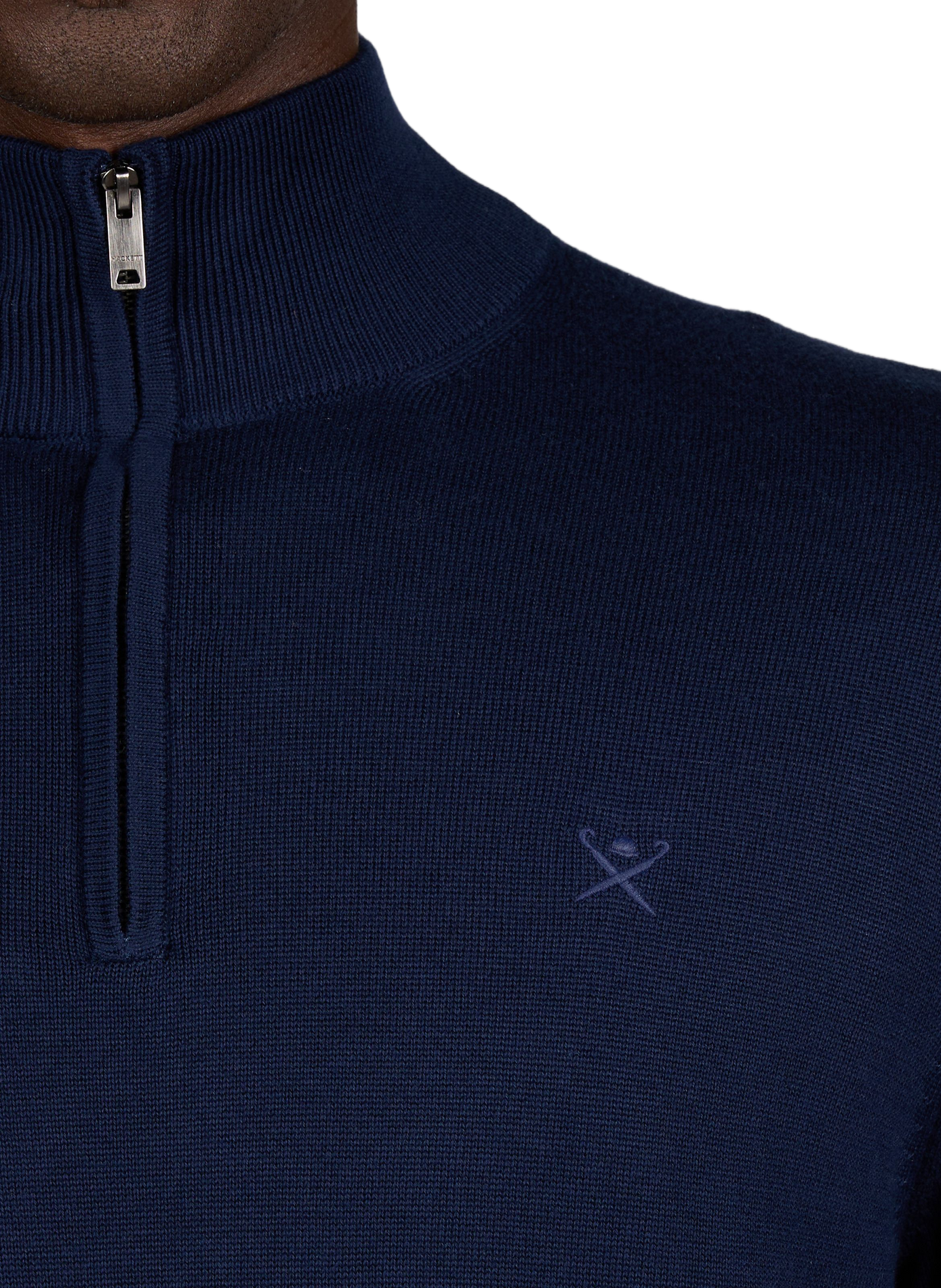 Pull col zippé en coton HACKETT Bleu