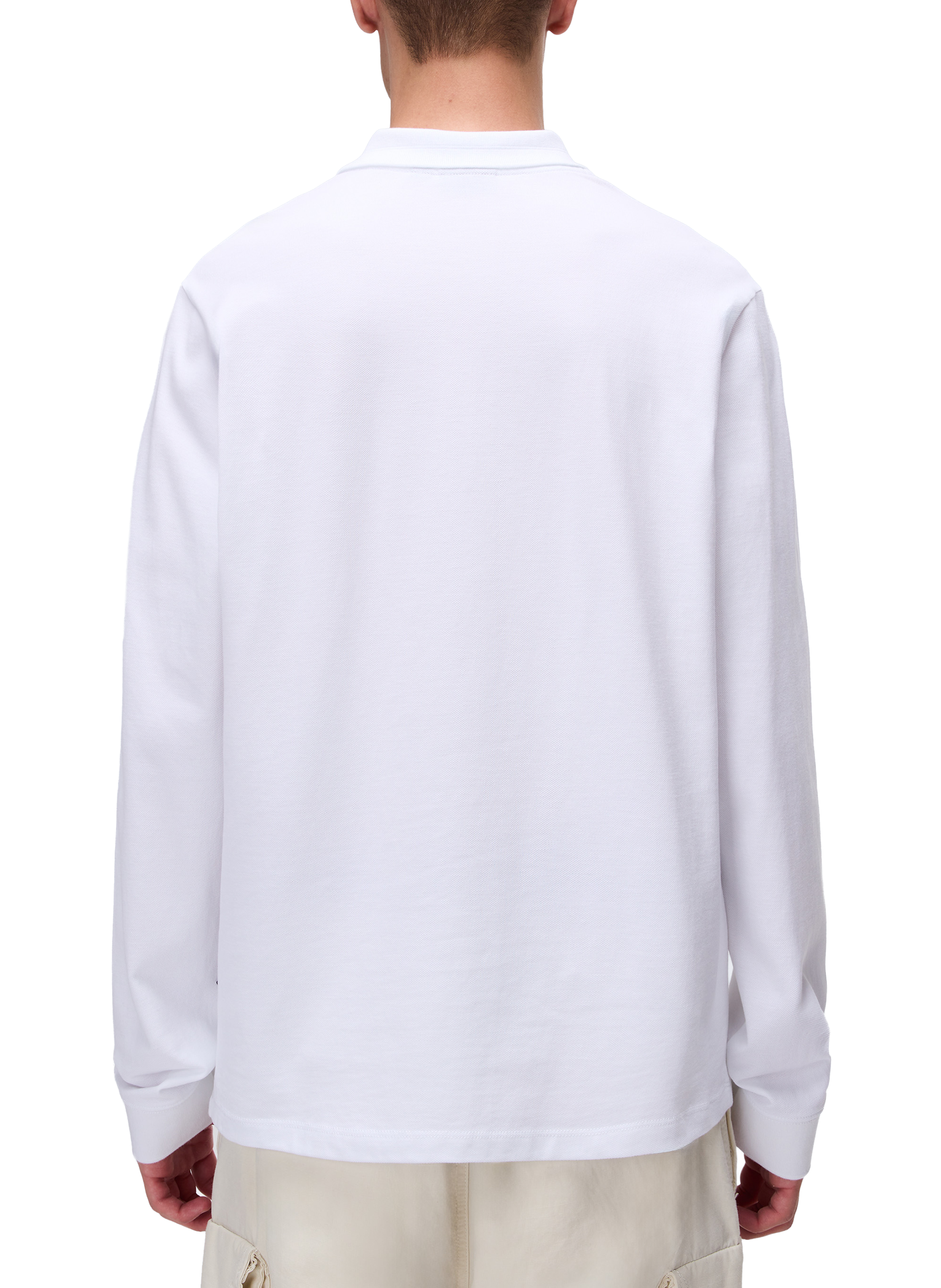 Long-sleeved cotton polo shirt White