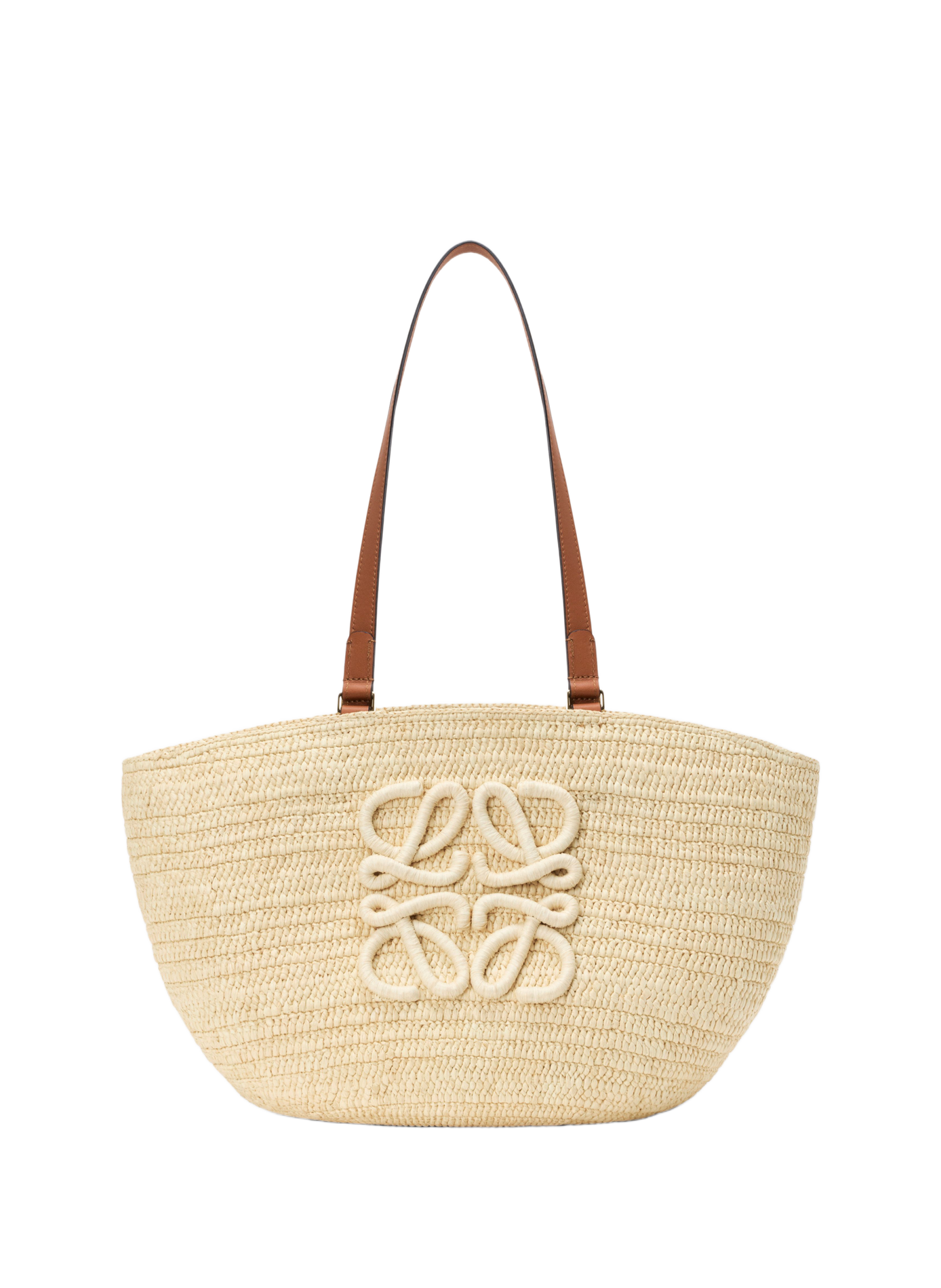 Panier Eclipse moyen en raphia et cuir de veau LOEWE Beige
