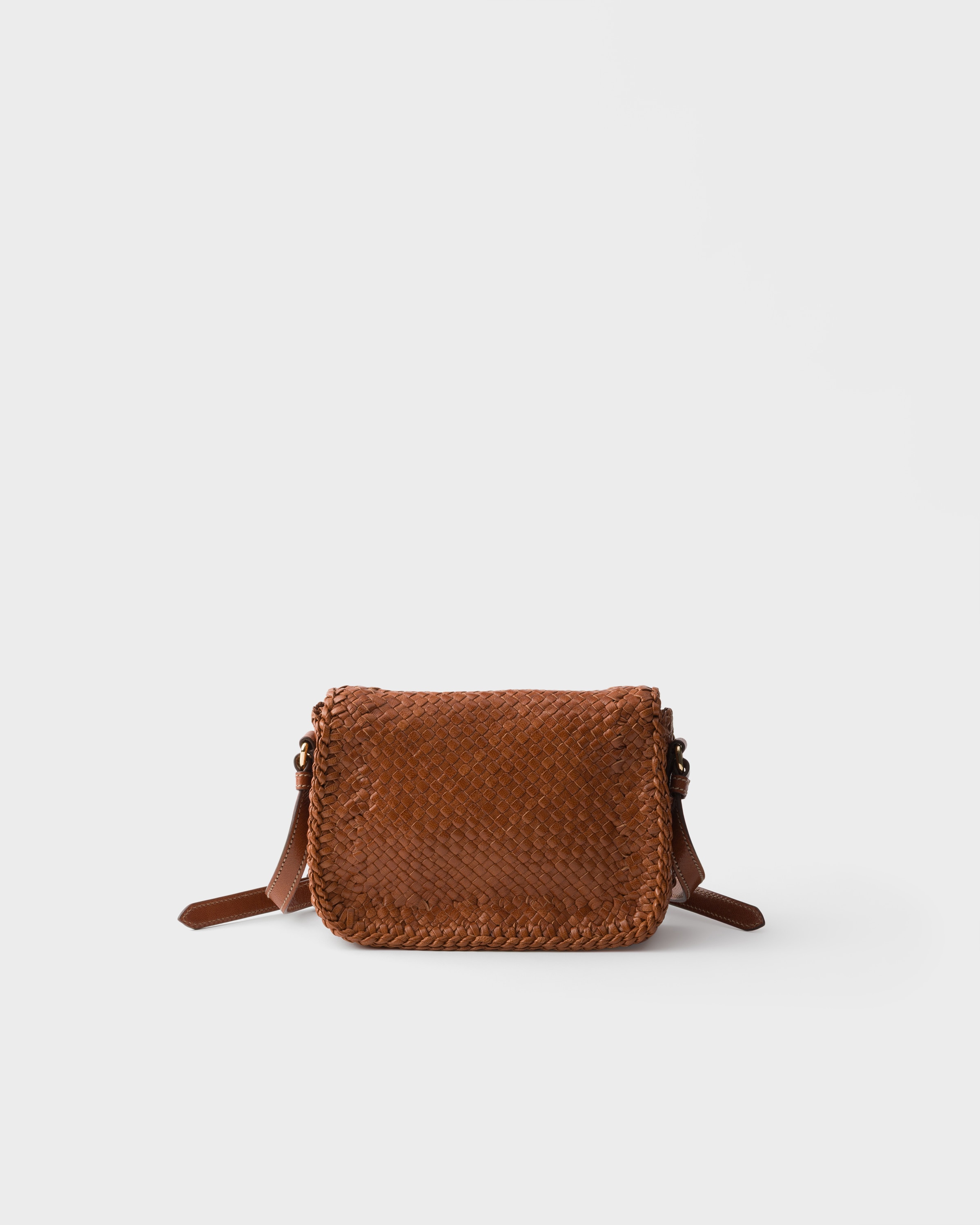 Mini sac à bandoulière en cuir tressé PRADA Marron