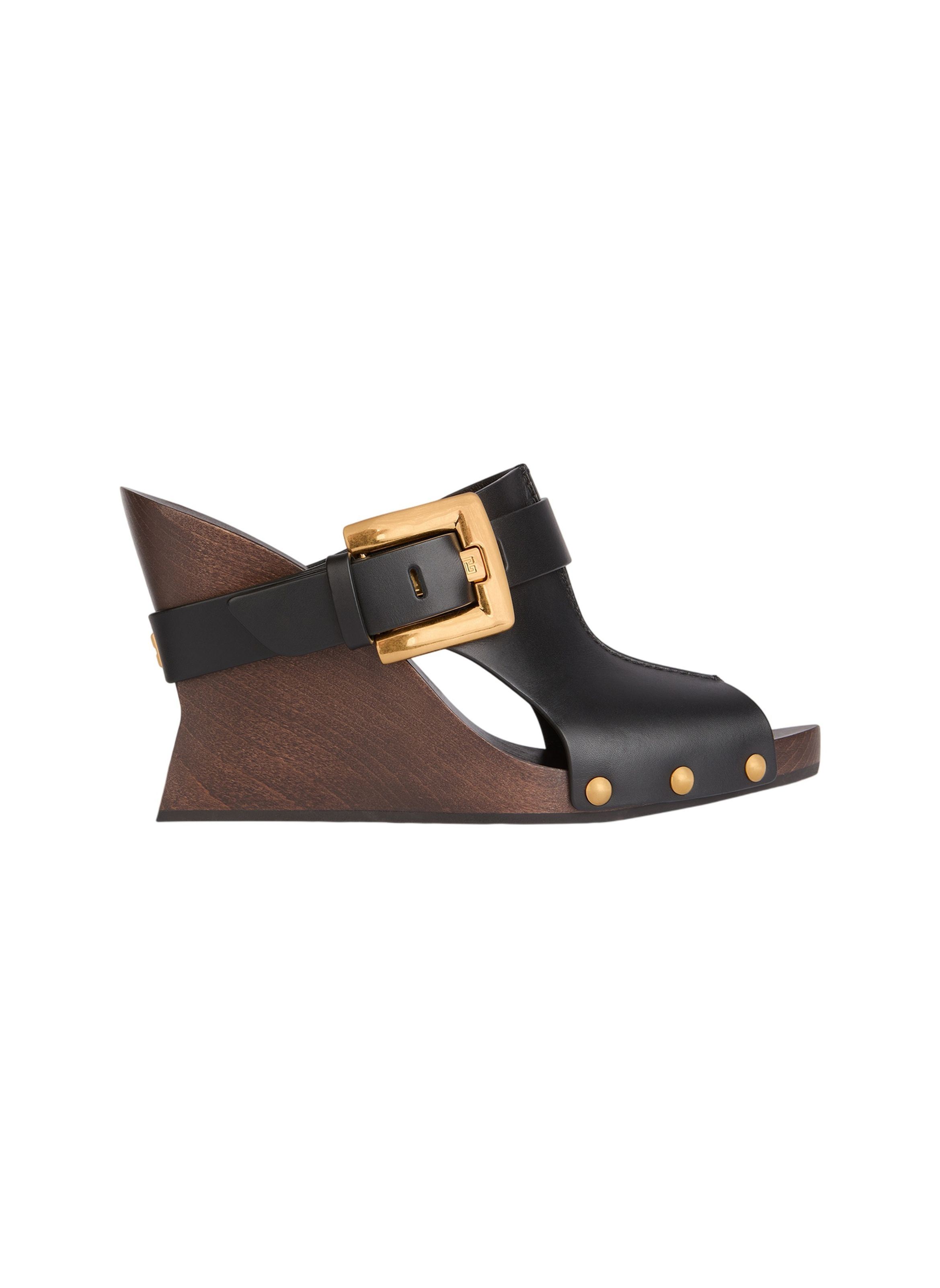 Mules anthem wedge en cuir lisse BALMAIN Noir