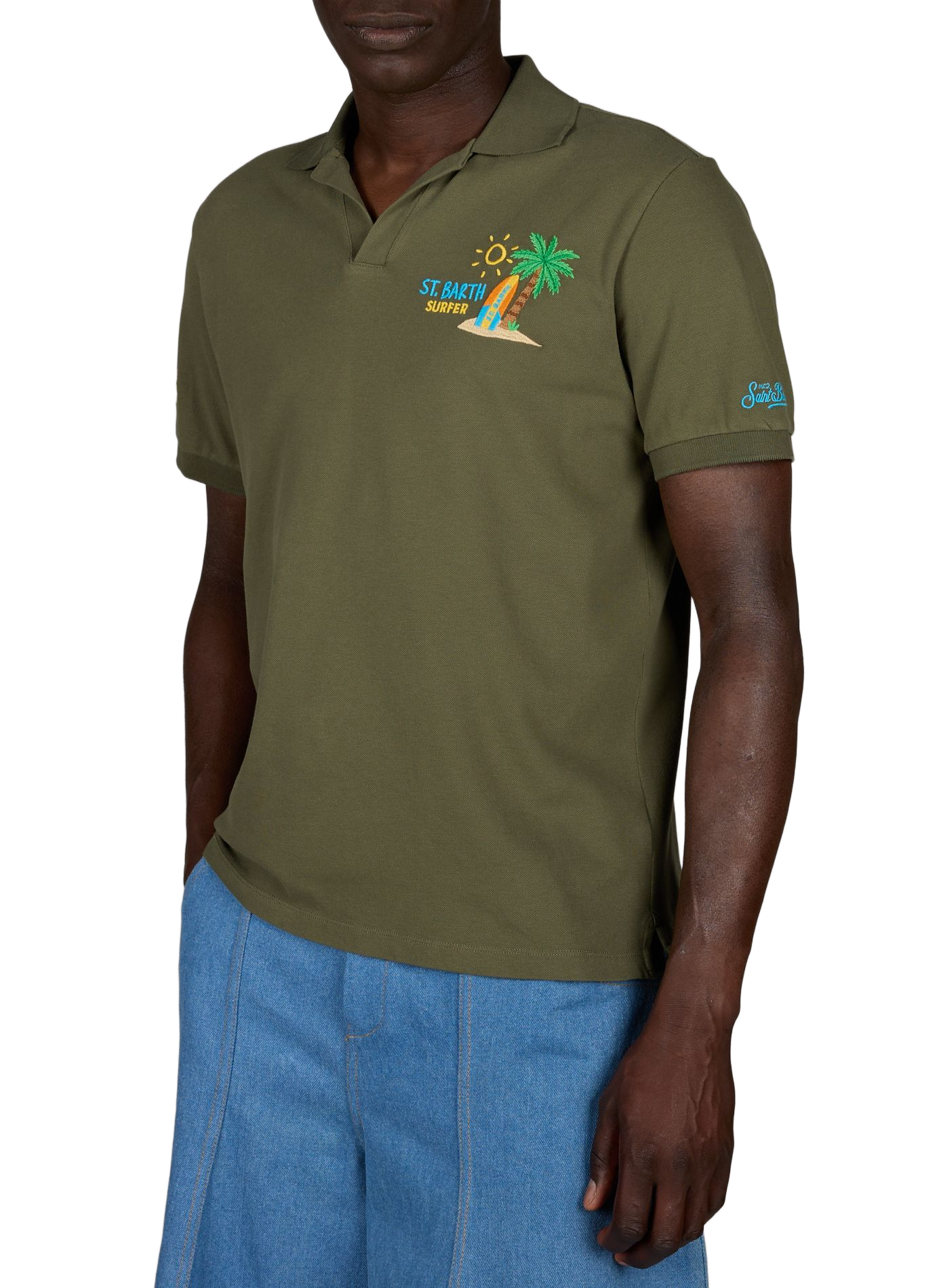 Polo mit mehreren Stickereien aus Baumwollmischung MC2 SAINT BARTH Khaki