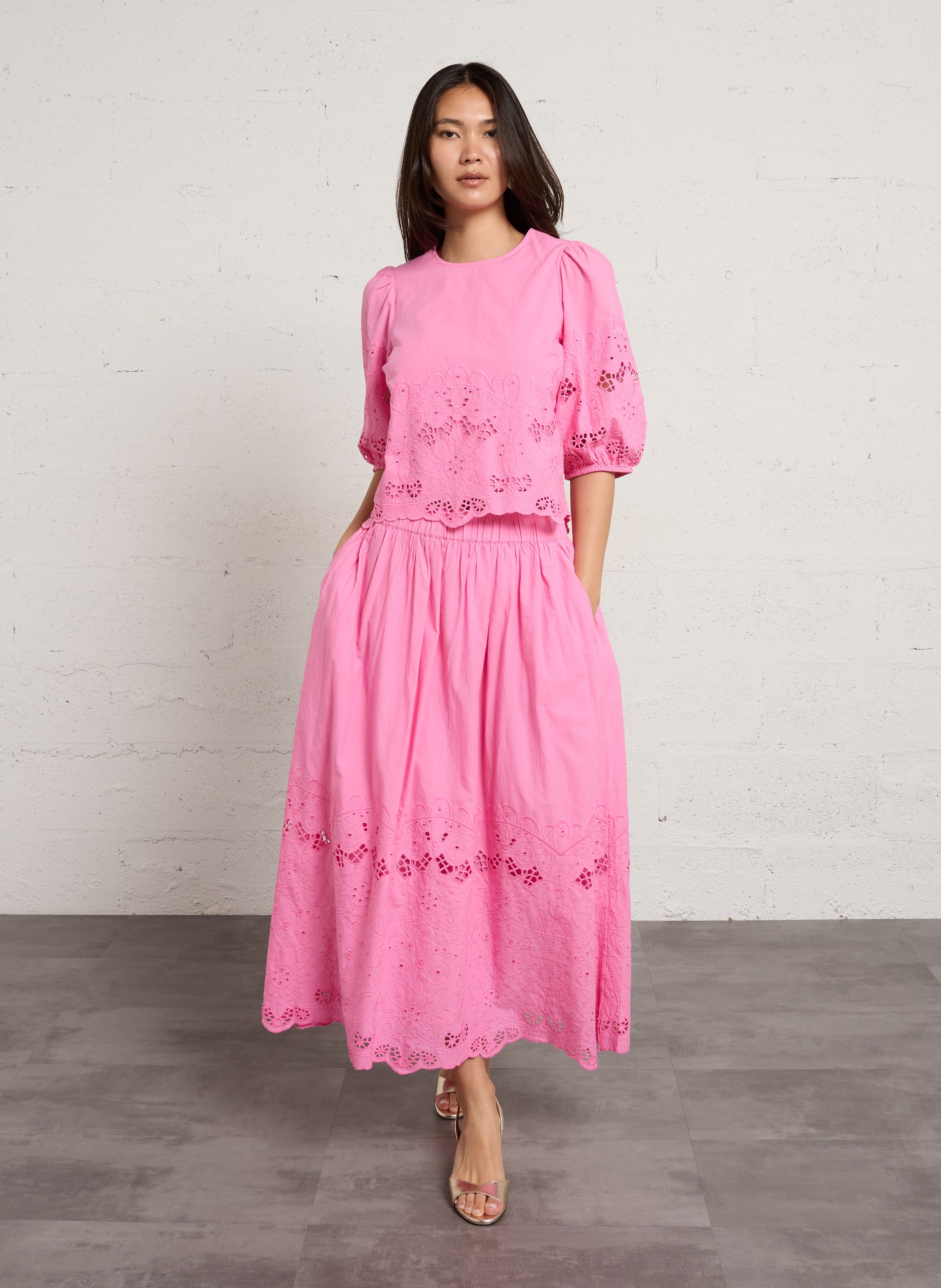 Jupe évasée en coton brune MAISON 123 Rose