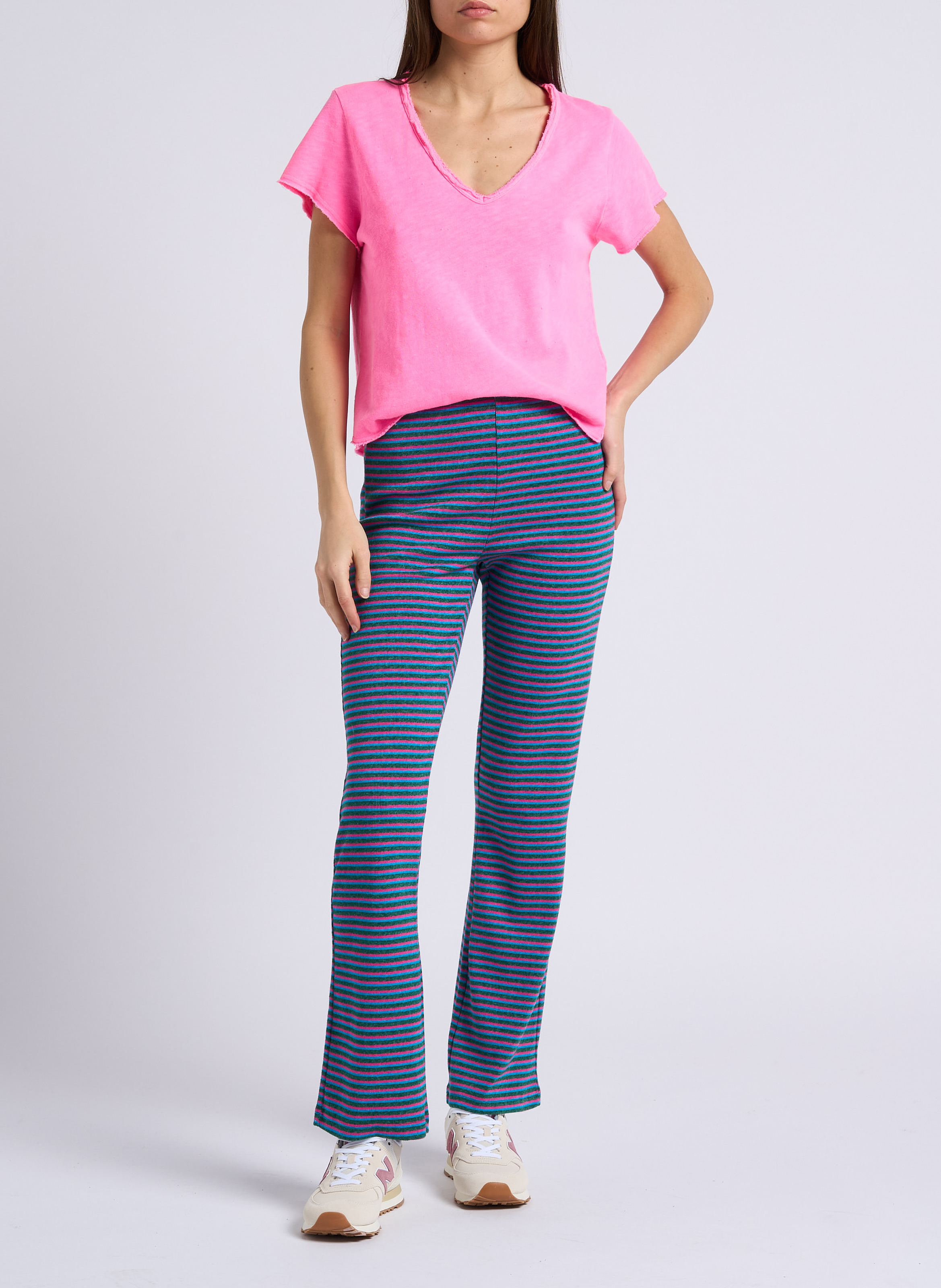 Tee-shirt droit col v en coton sonoma AMERICAN VINTAGE Rose