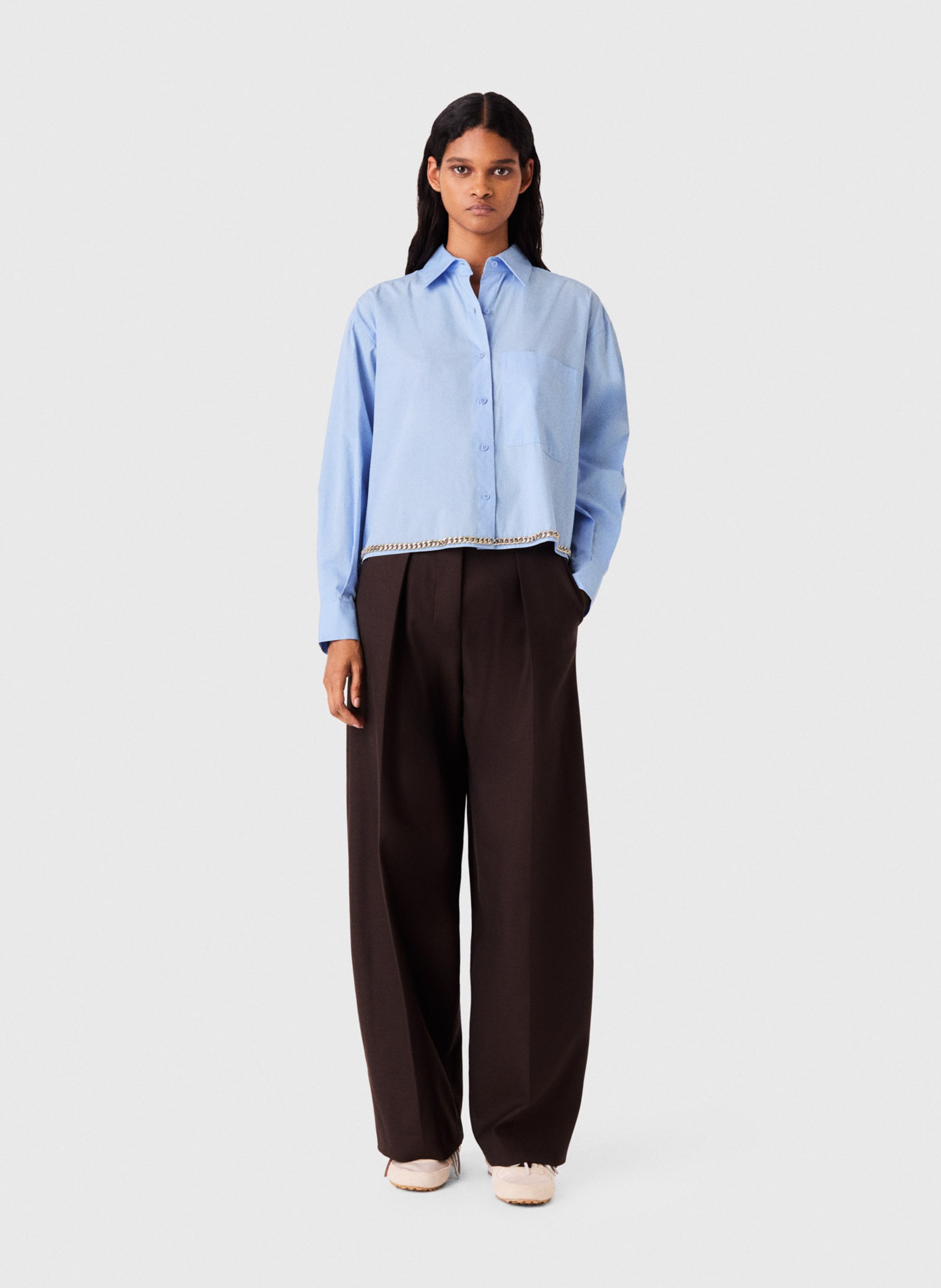 Chemise droite en coton MAJE Bleu
