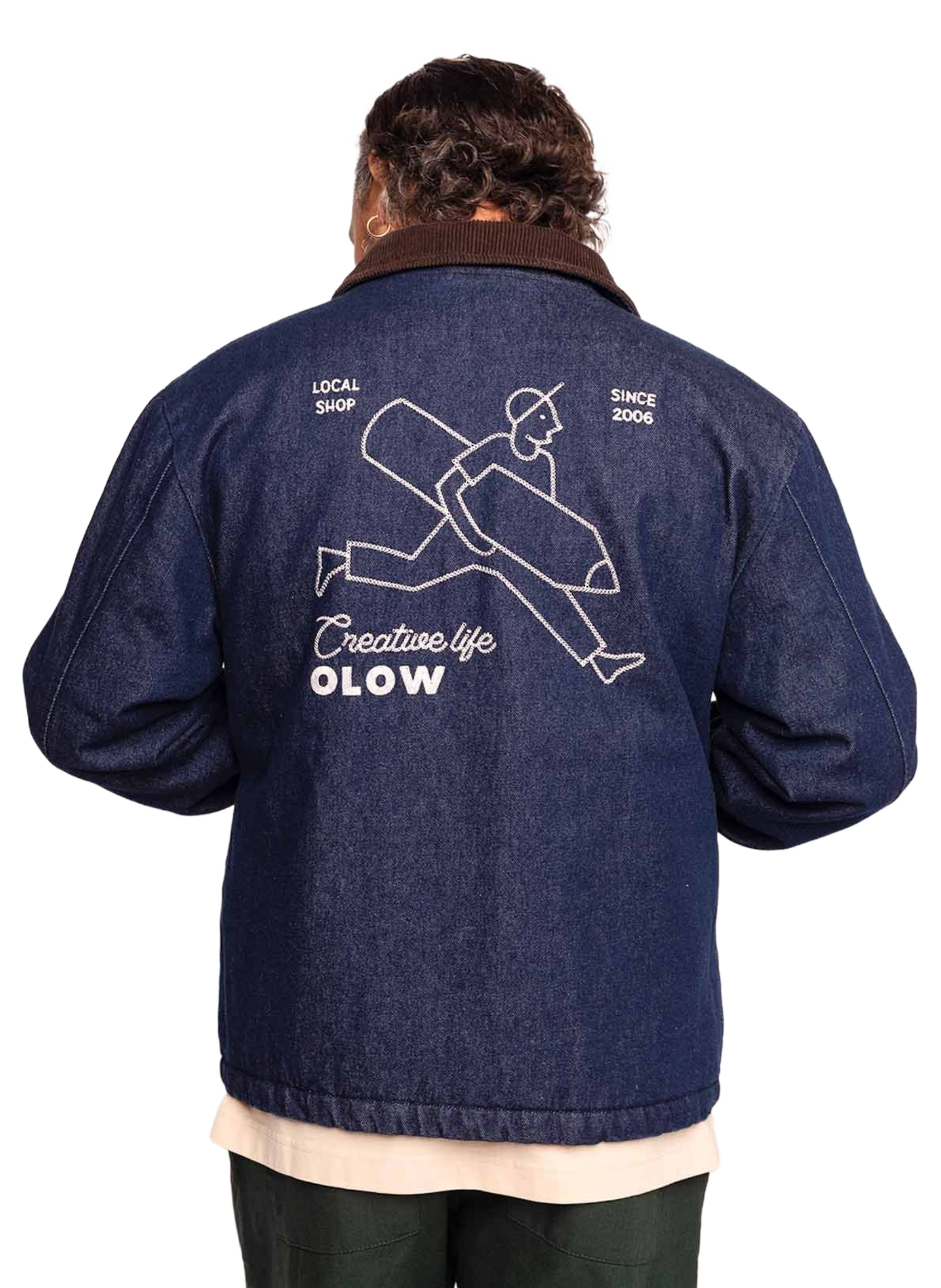 Veste col classique en denim de coton OLOW Blue