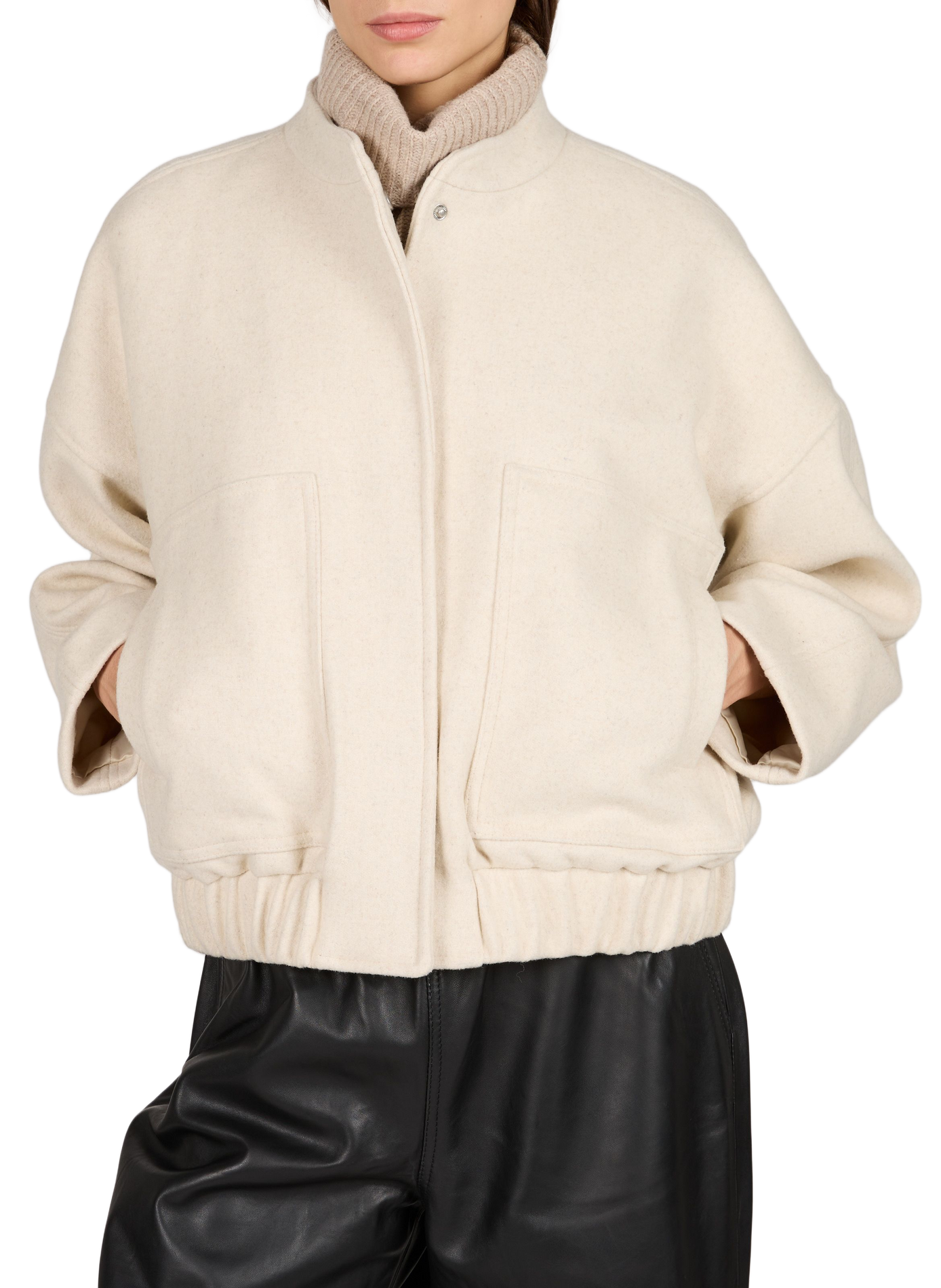 Rounellie oversized round neck wool blend bomber ROUGE EDIT Beige