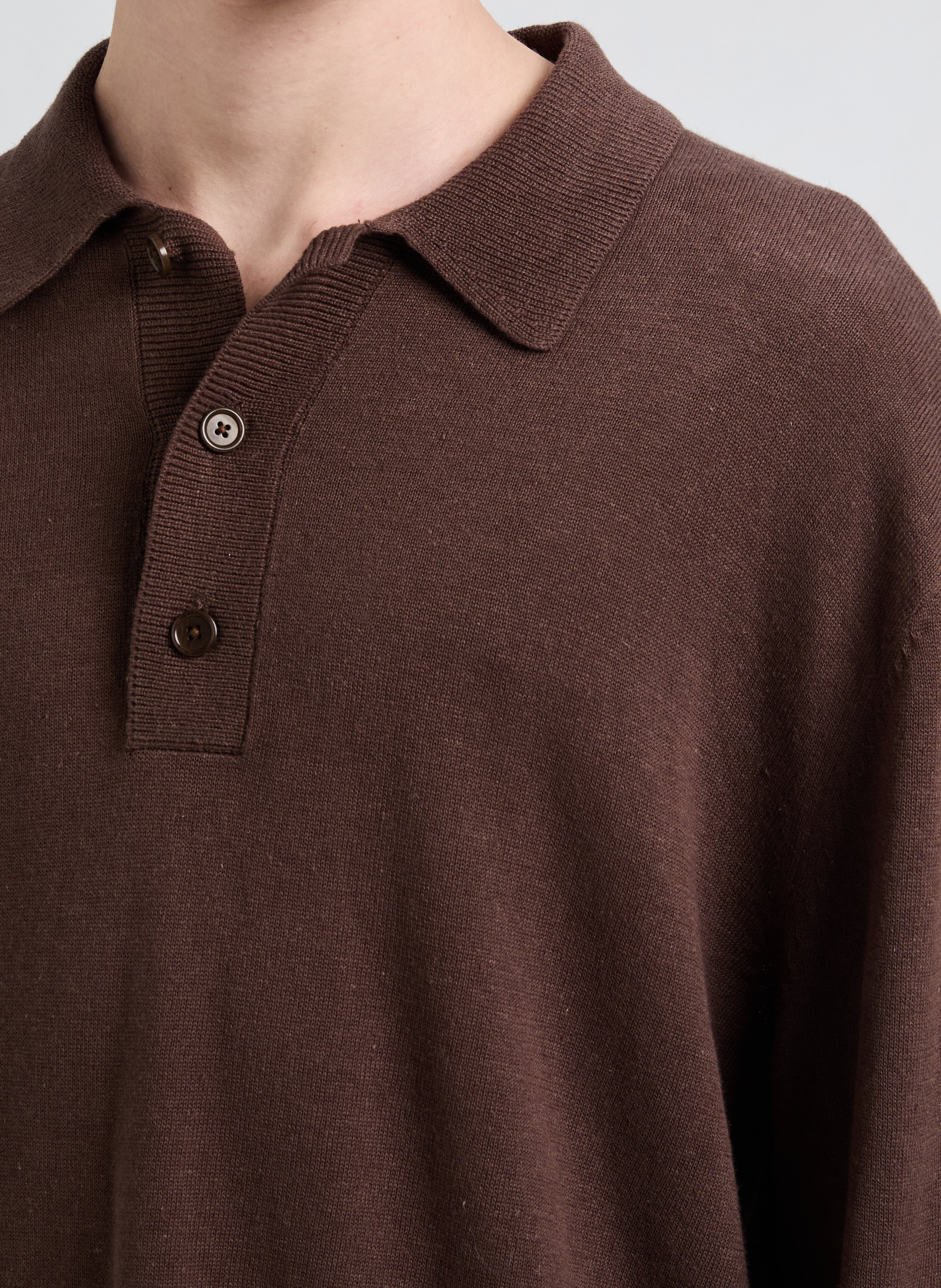 Pull col polo en coton et lin  SAISON 1865 Marron