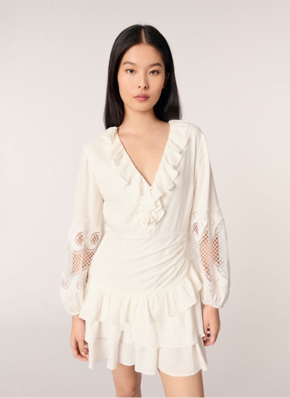 Robe courte cintrée col v Beige by MAJE MAJE Robe courte cintrée col v Beige