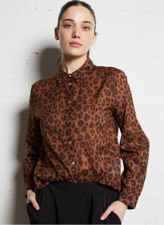 Chemise droite léopard en coton colette Marron by MAISON 123 MAISON 123 Chemise droite léopard en coton colette Marron