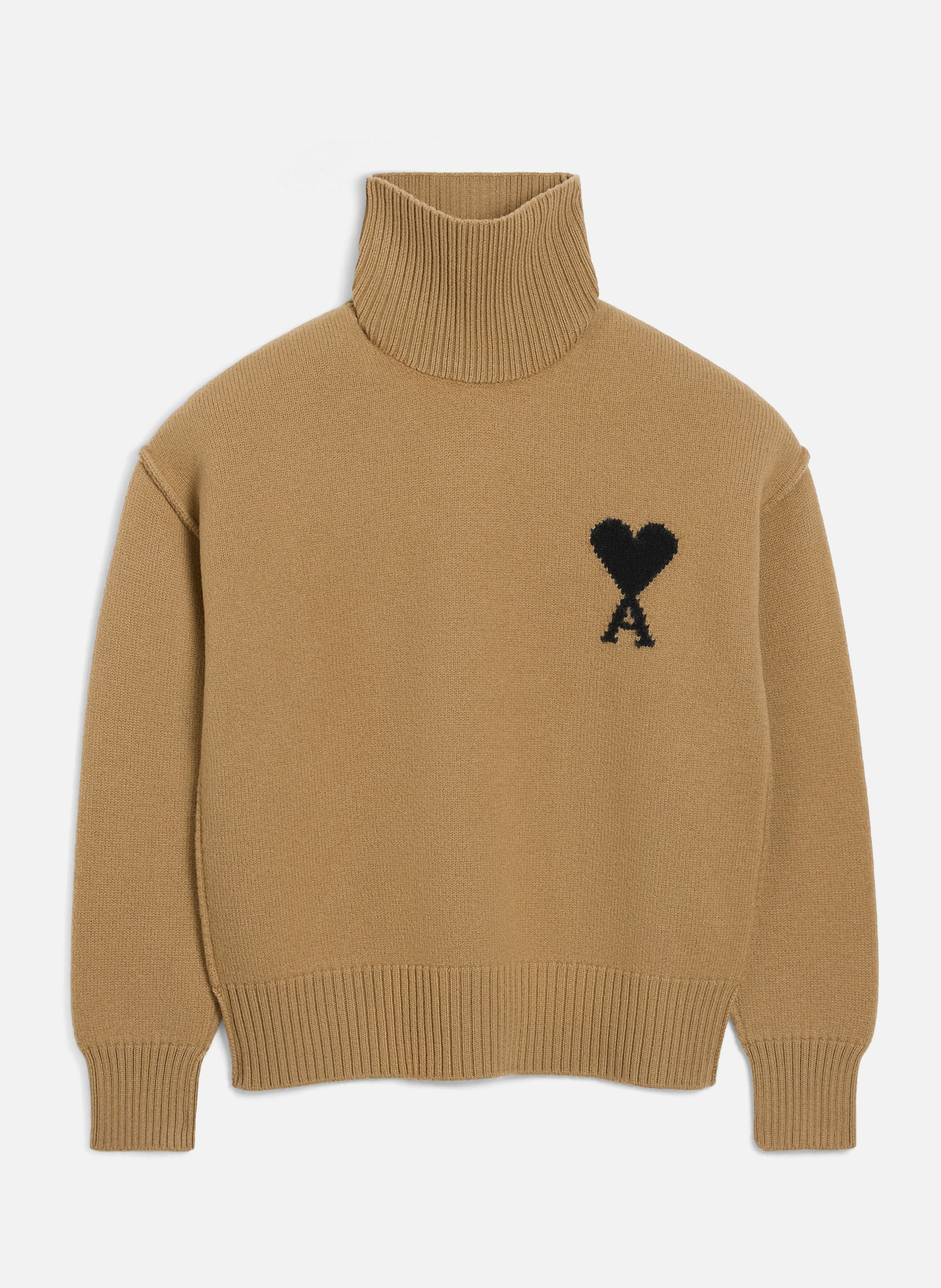 Pull col cheminée ami de coeur en laine unisexe AMI PARIS Marron