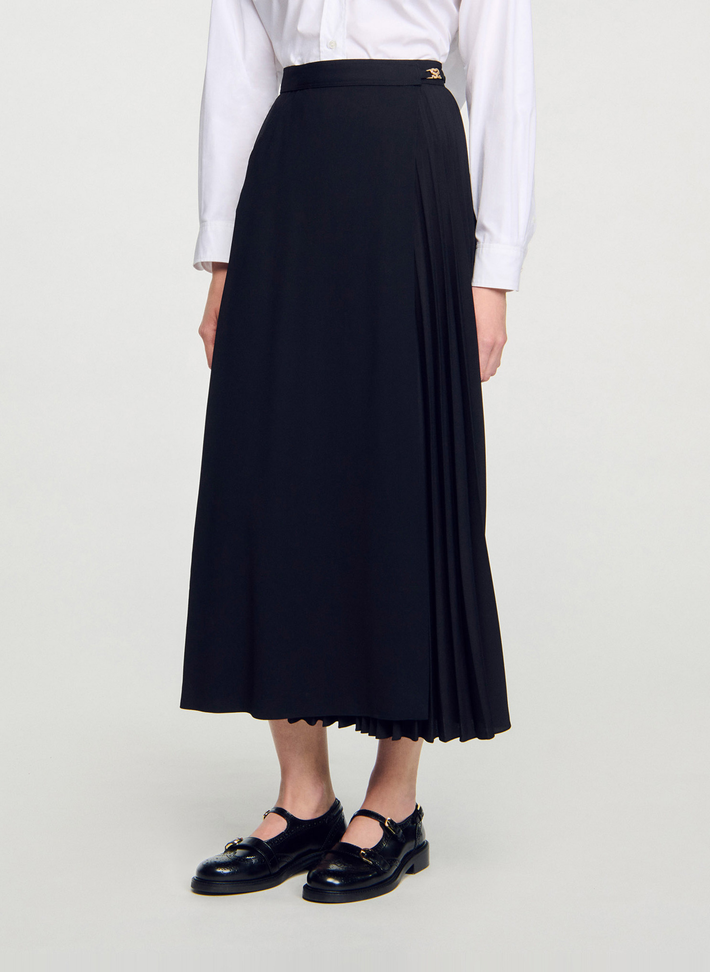 Jupe longue portefeuille plissée Noir Sandro Femme