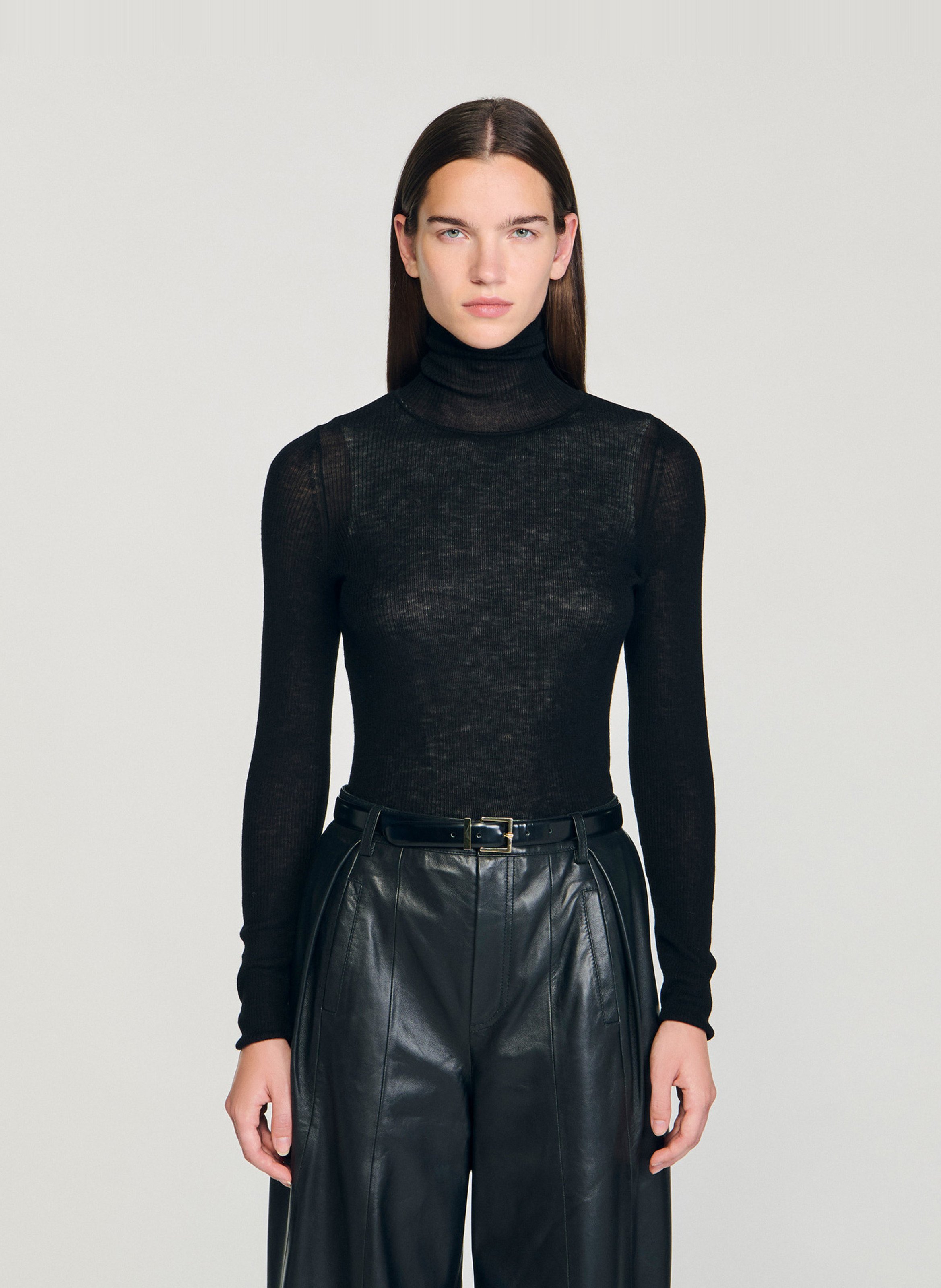 Pull col roulé en laine SANDRO Noir