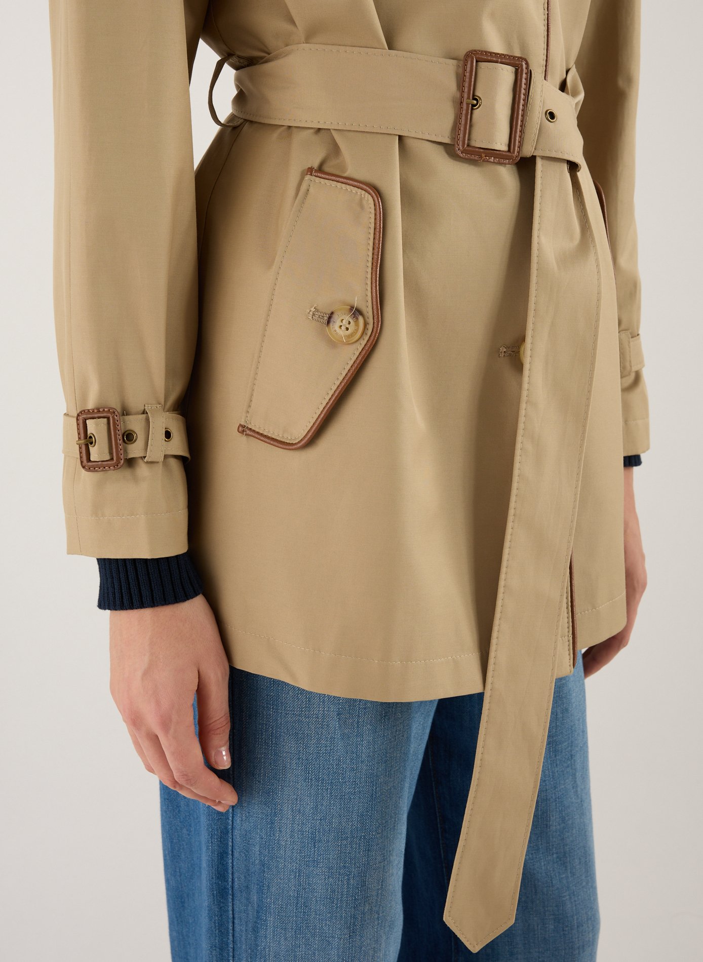 Trench court en coton mélangé LAUREN Beige