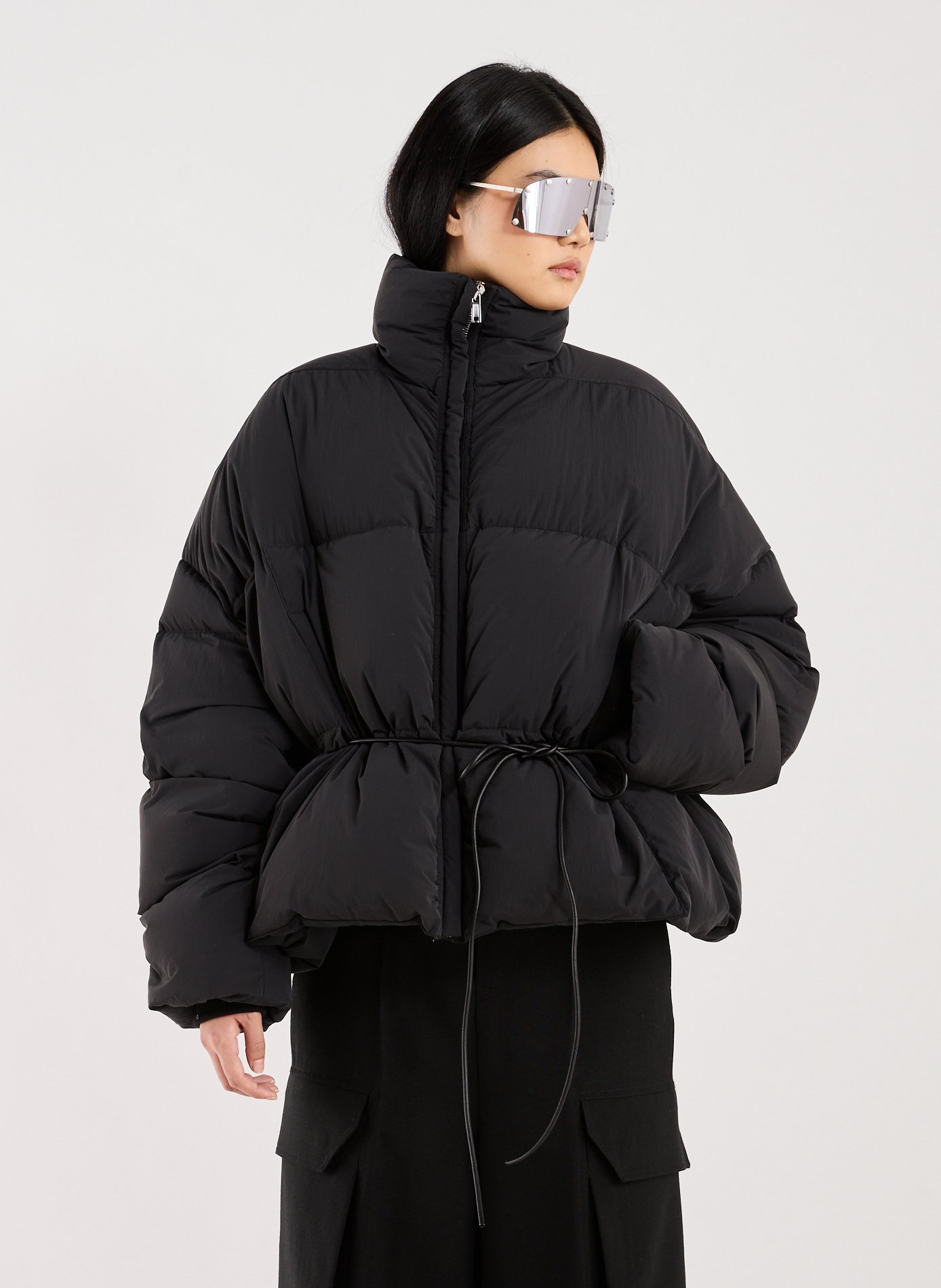 RICK OWENS Belted puffer jacket Black
