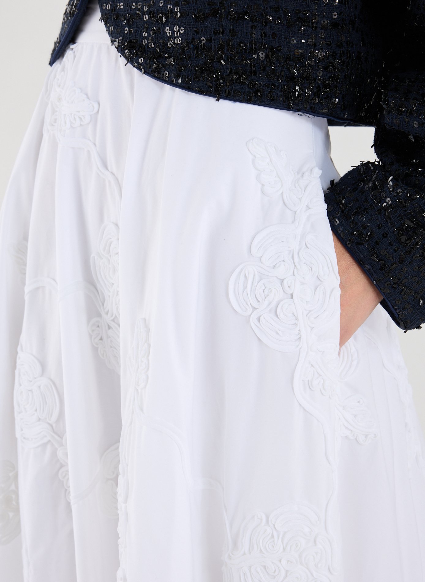 Jupe fleurie évasée en coton ROTATE Blanc