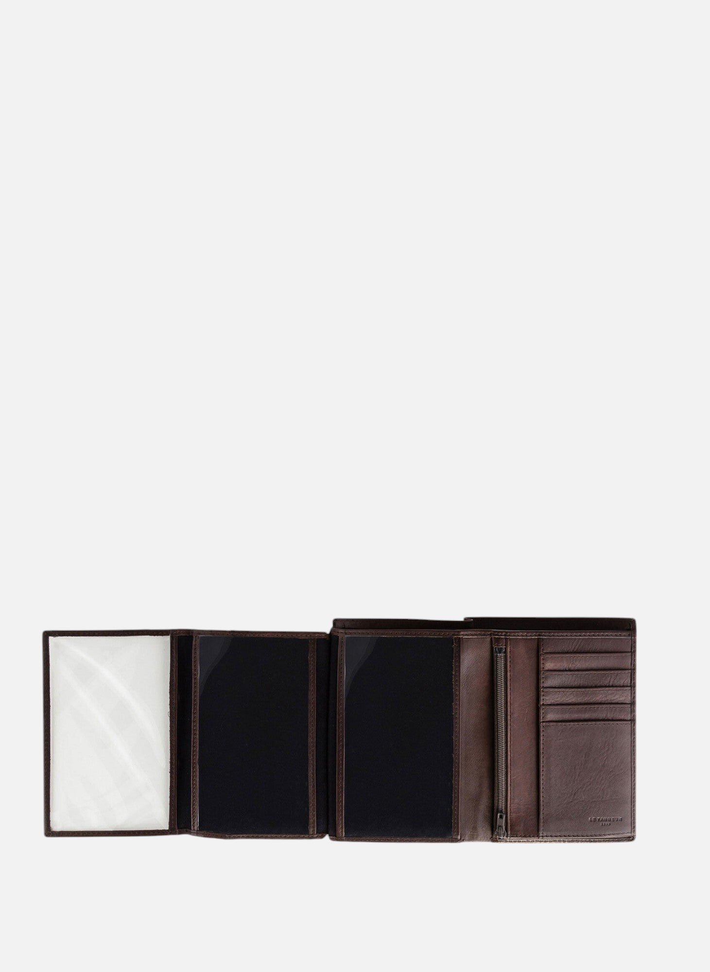 Grand portefeuille vertical zippé 3 volets gary en cuir huilé LE TANNEUR Marron