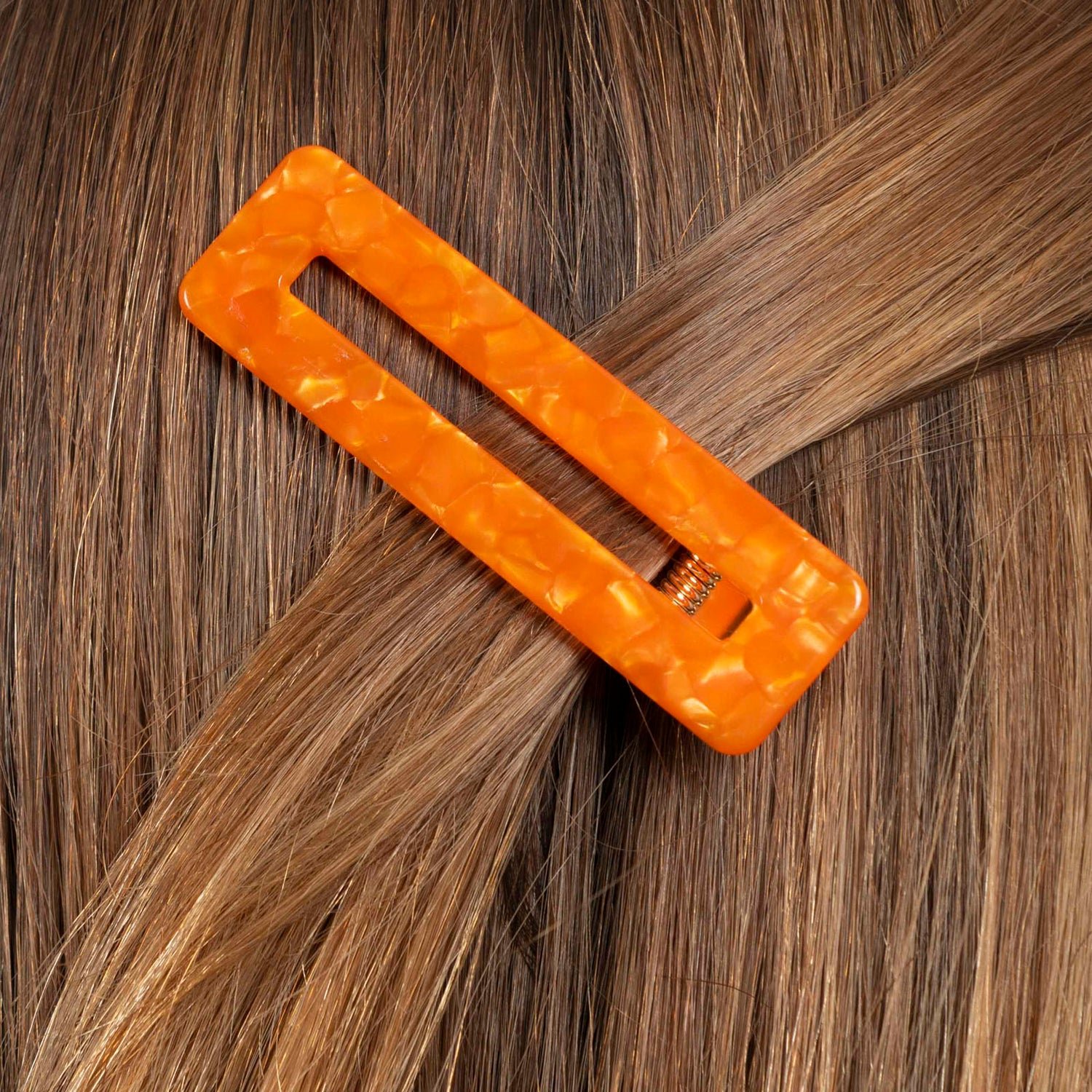 Barrette à cheveux rectangle en acétate de cellulose et acier inoxydable KURAGE GINZA Orange