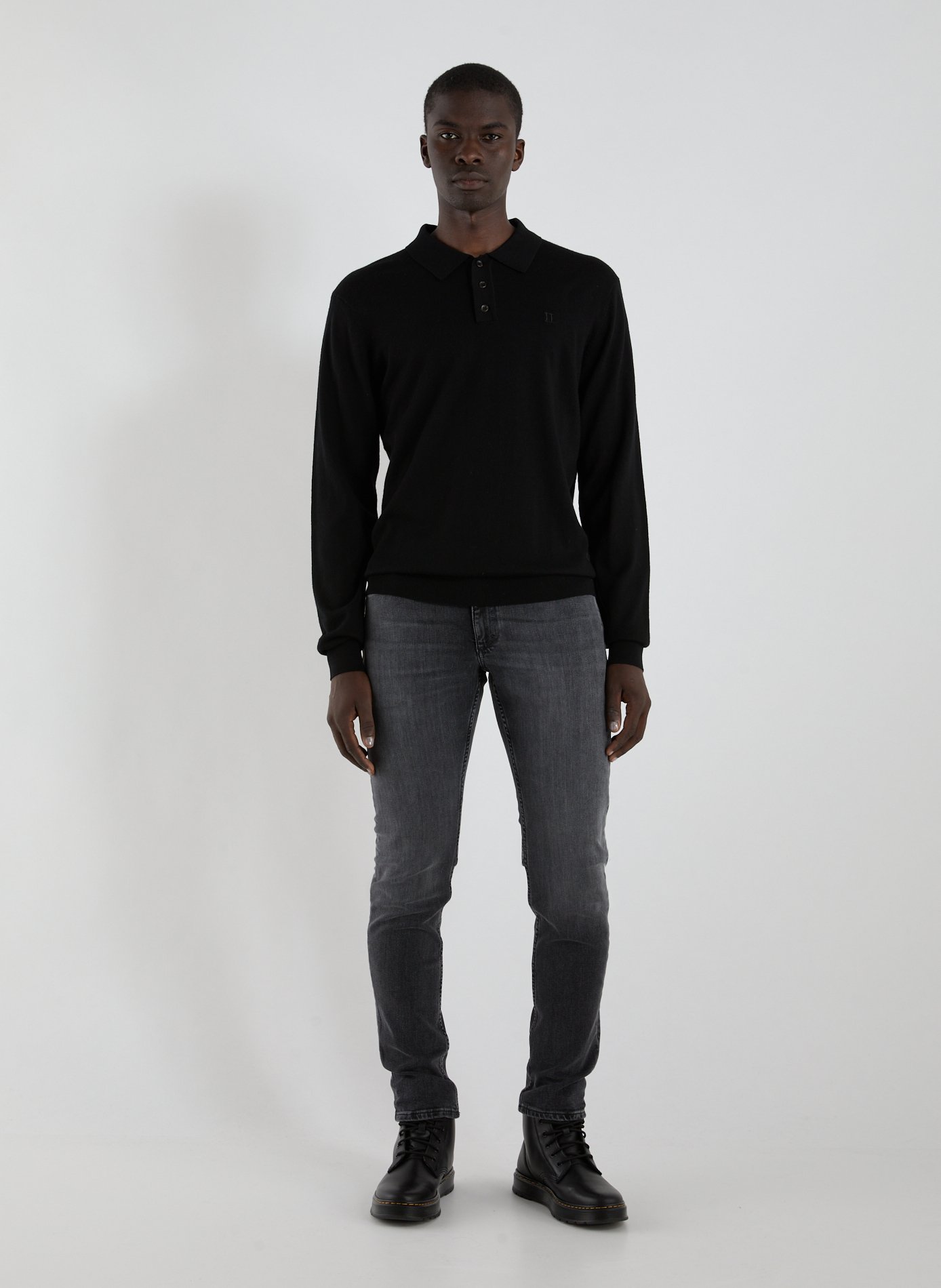 Polo à manches longues en laine LES DEUX Noir