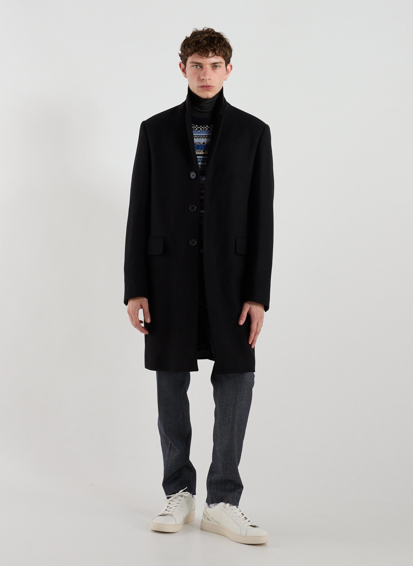 Coat with tailored collar in blended wool and cashmere AU PRINTEMPS PARIS Black