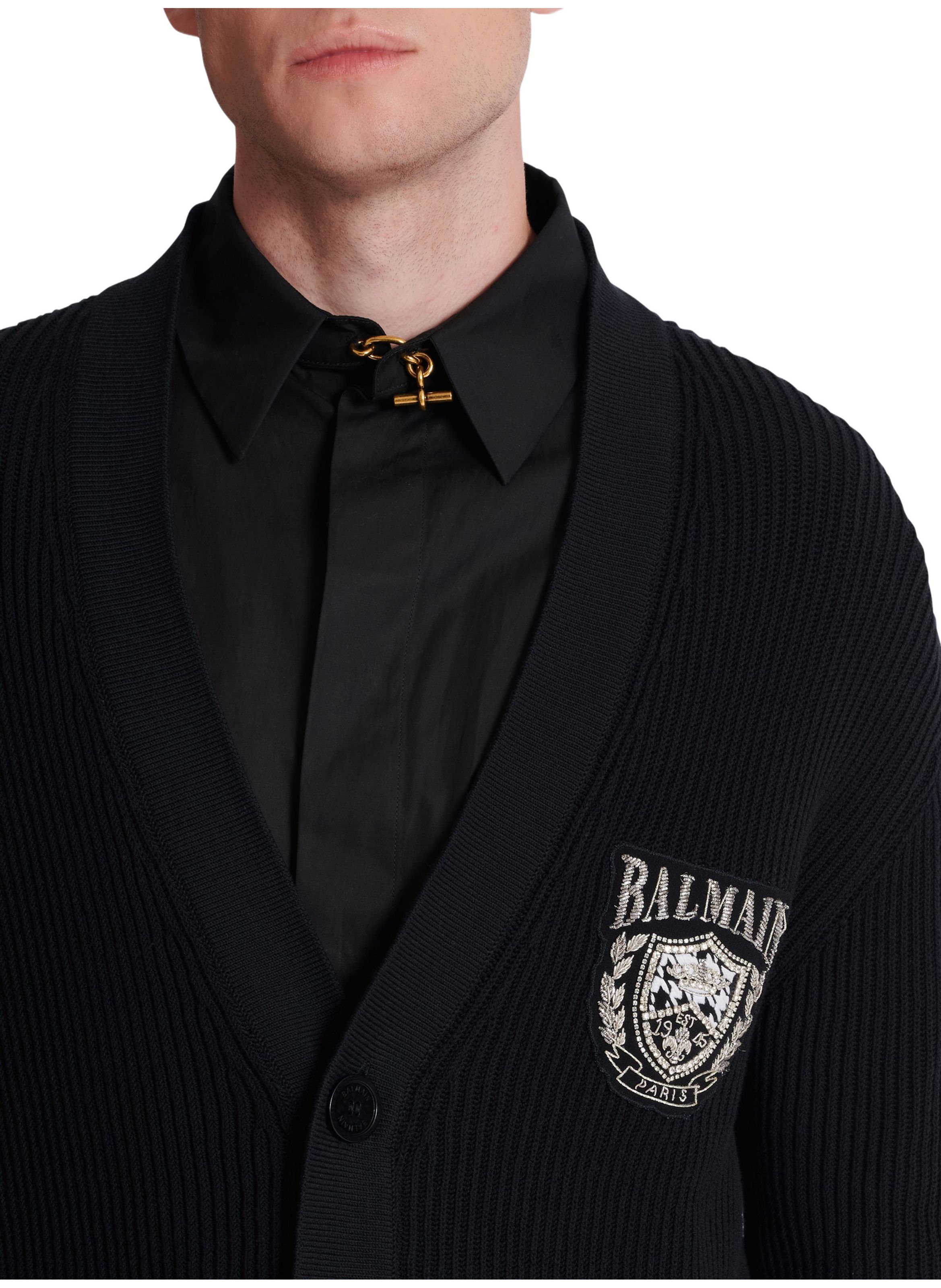 Cardigan en maille de coton tube BALMAIN Noir