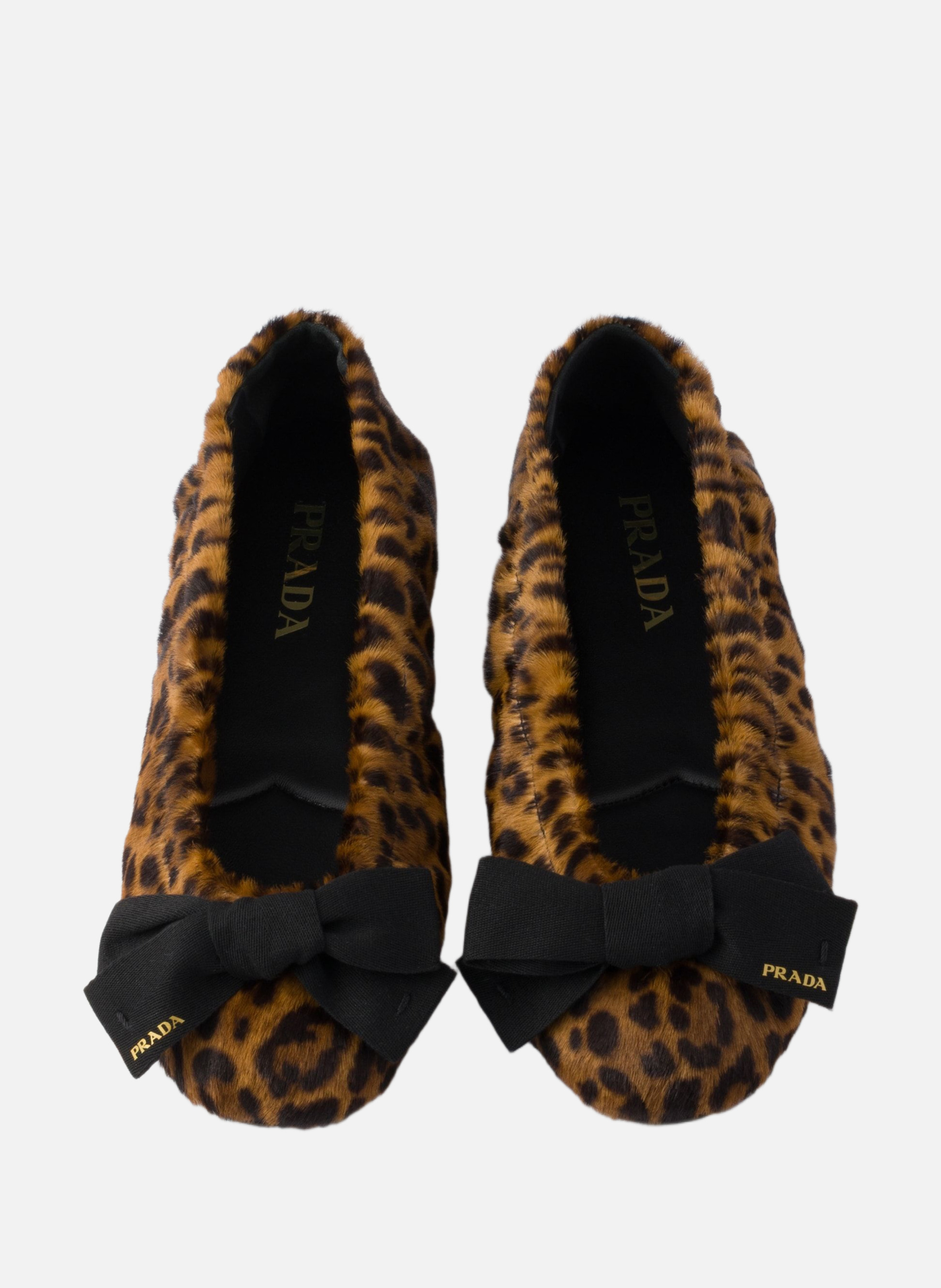 Ballerines en cuir imprimé avec nœud PRADA Beige