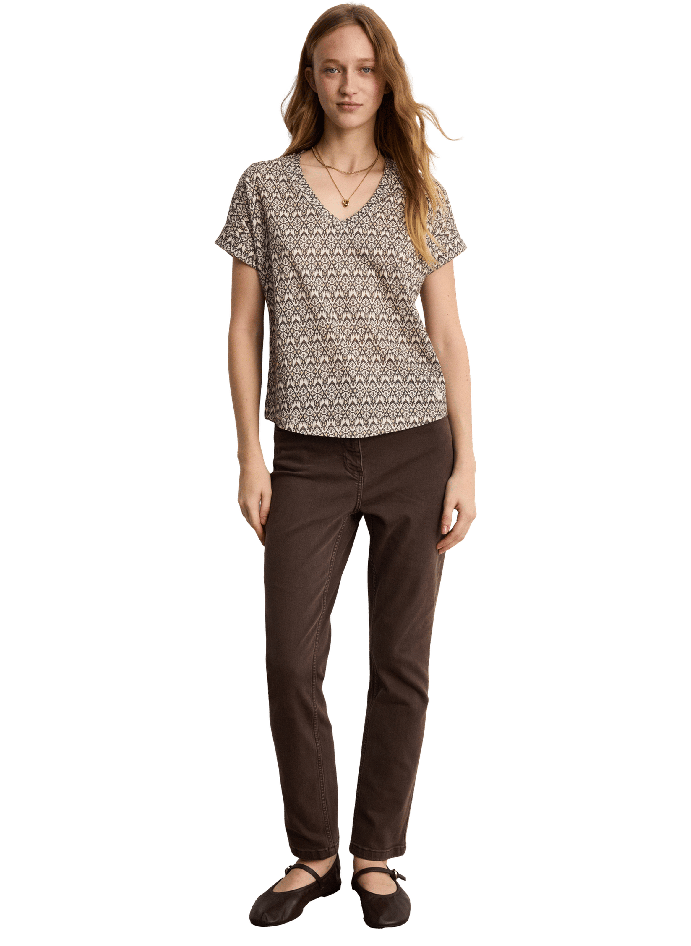 T-shirt v imprimé en coton - tialy PABLO Beige