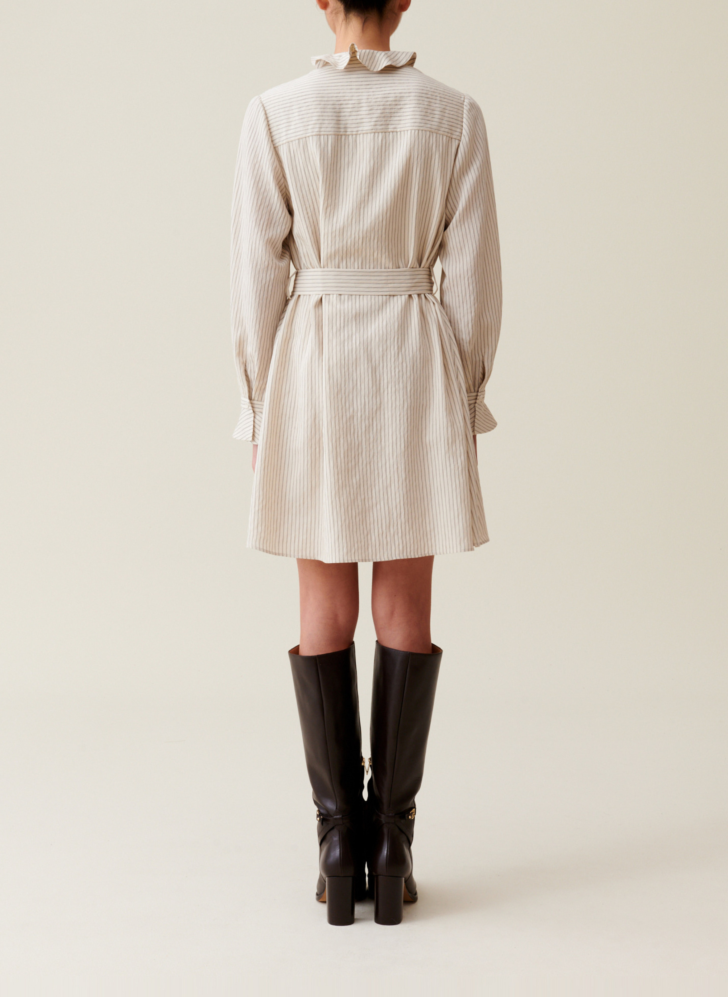 Robe courte col volanté rayée CLAUDIE PIERLOT Beige