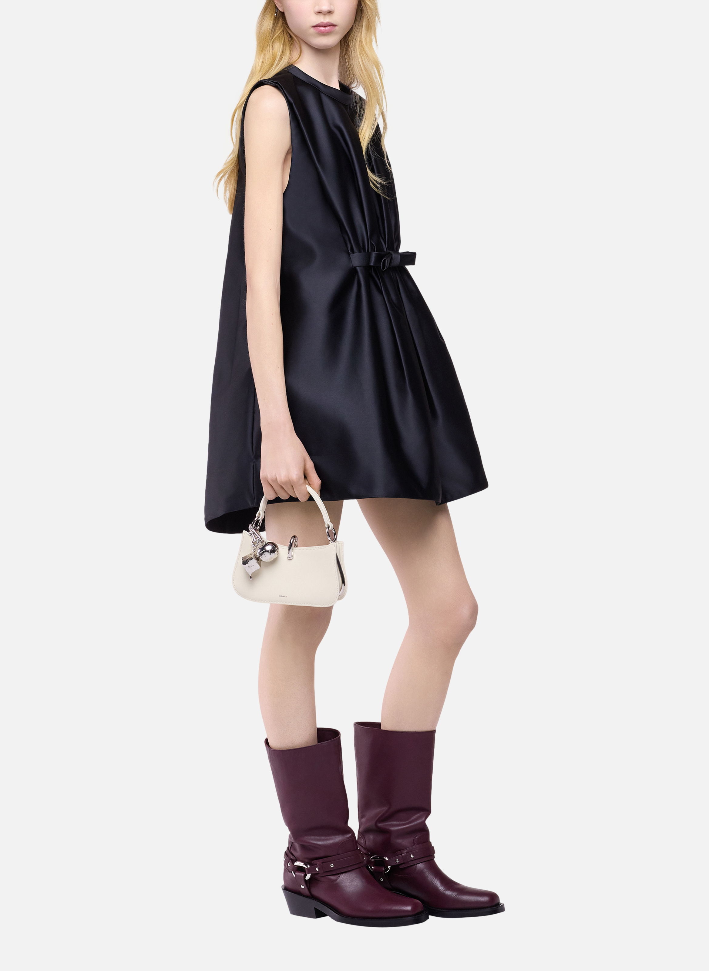 Robe mini ajustée en satin avec détail nœud RABANNE Noir