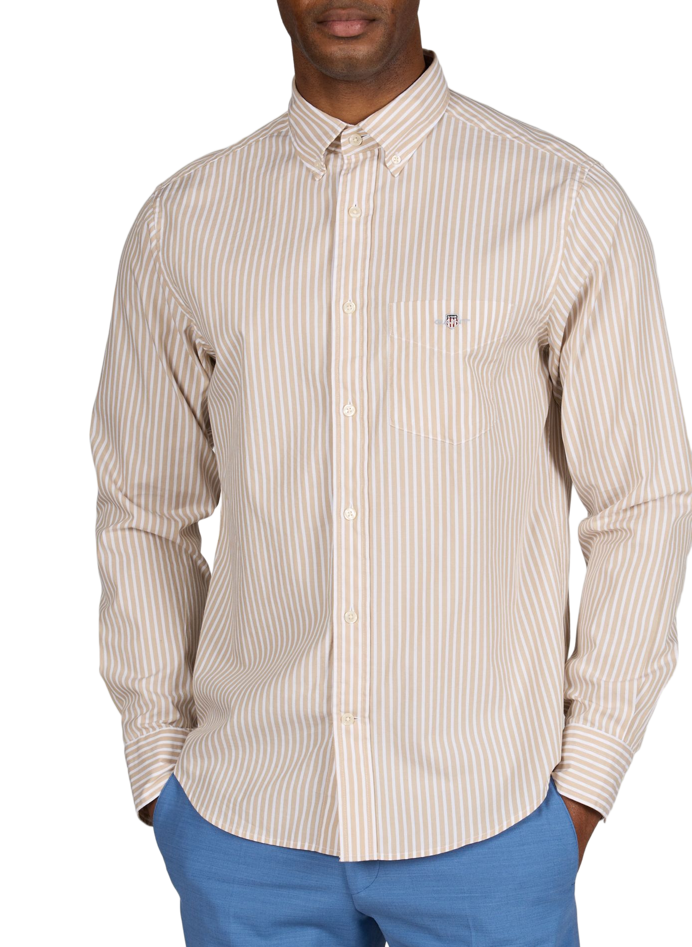 Chemise col américain à rayures en coton GANT Beige