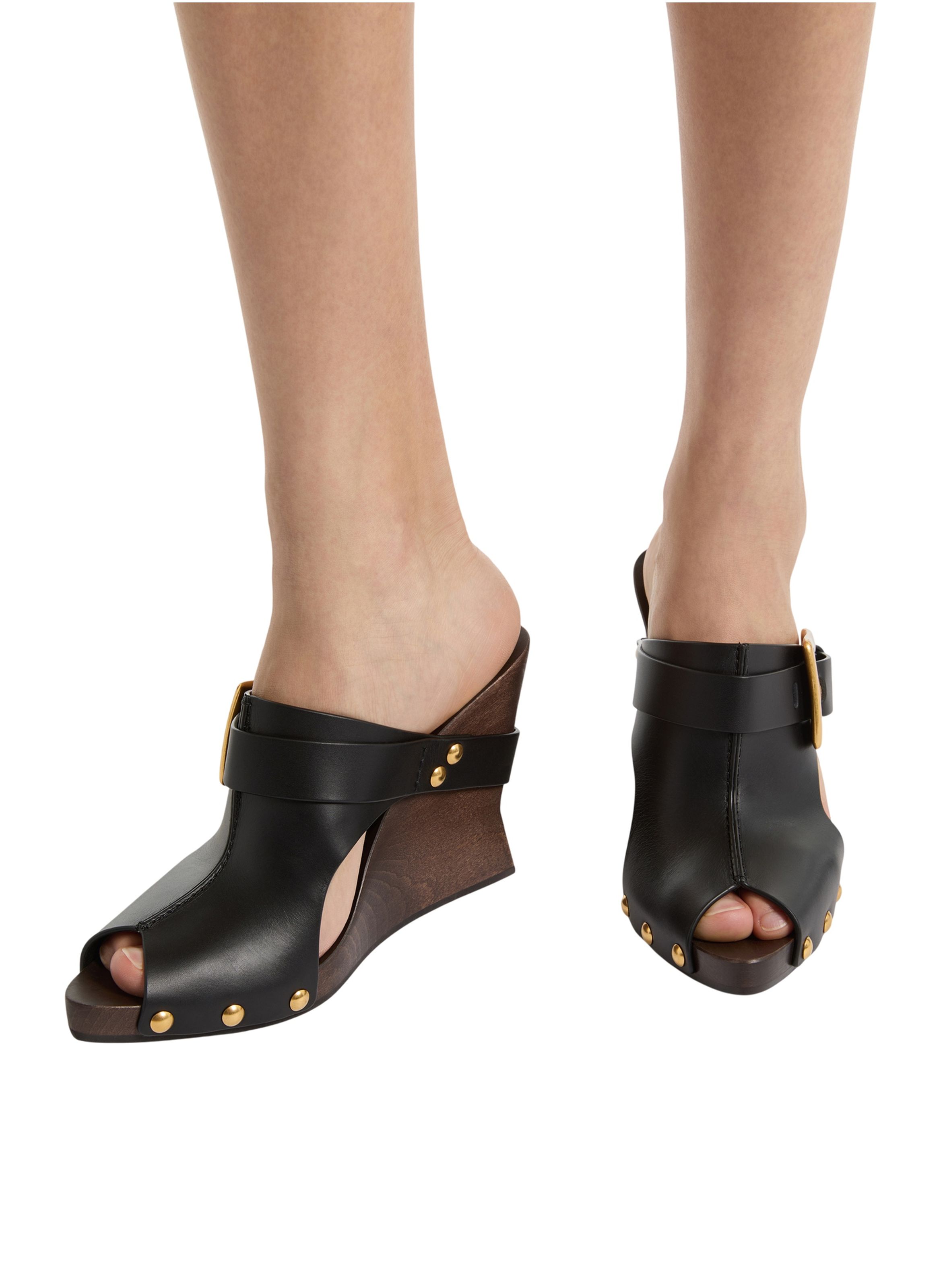 Mules anthem wedge en cuir lisse BALMAIN Noir