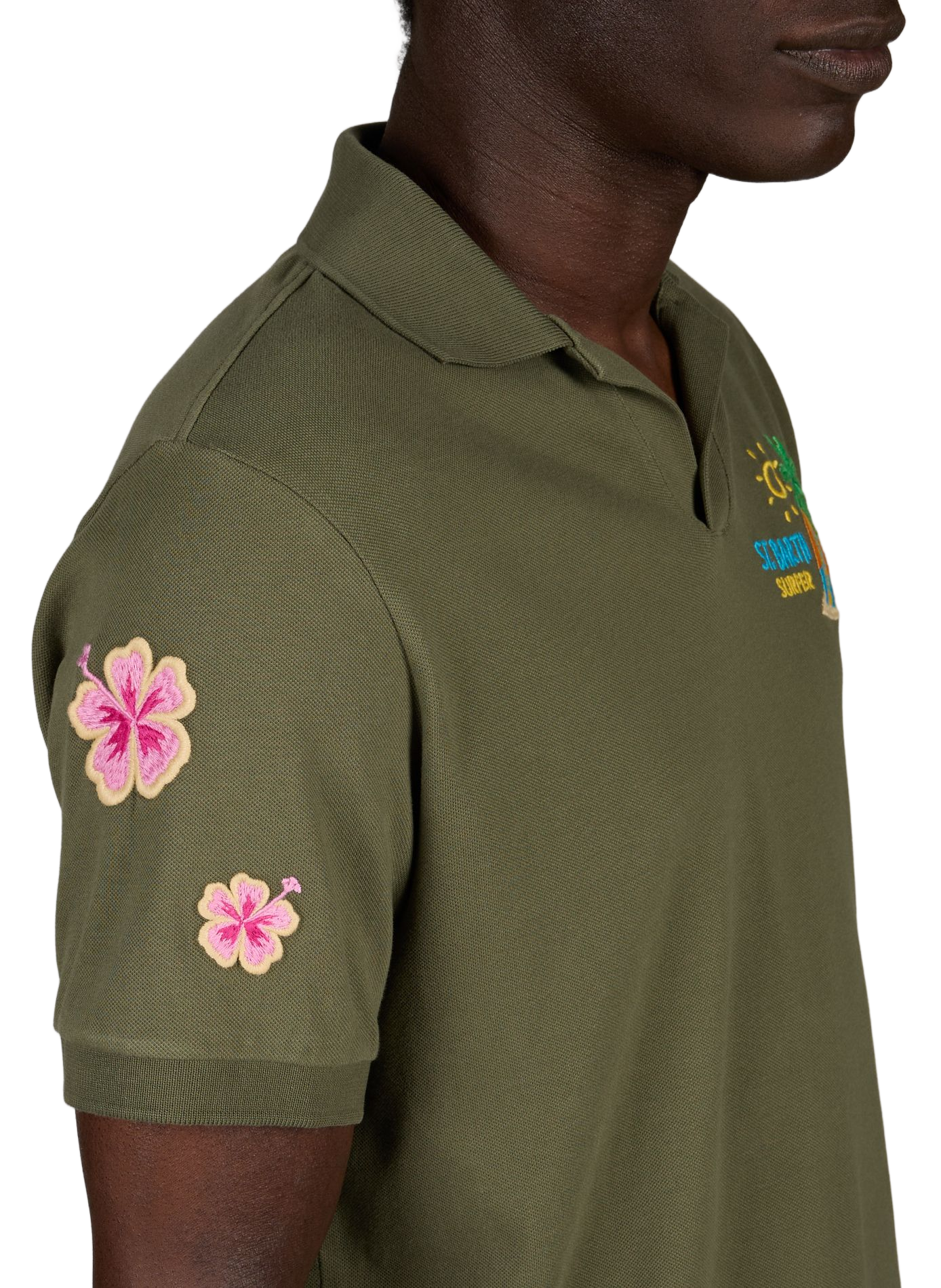 Polo mit mehreren Stickereien aus Baumwollmischung MC2 SAINT BARTH Khaki