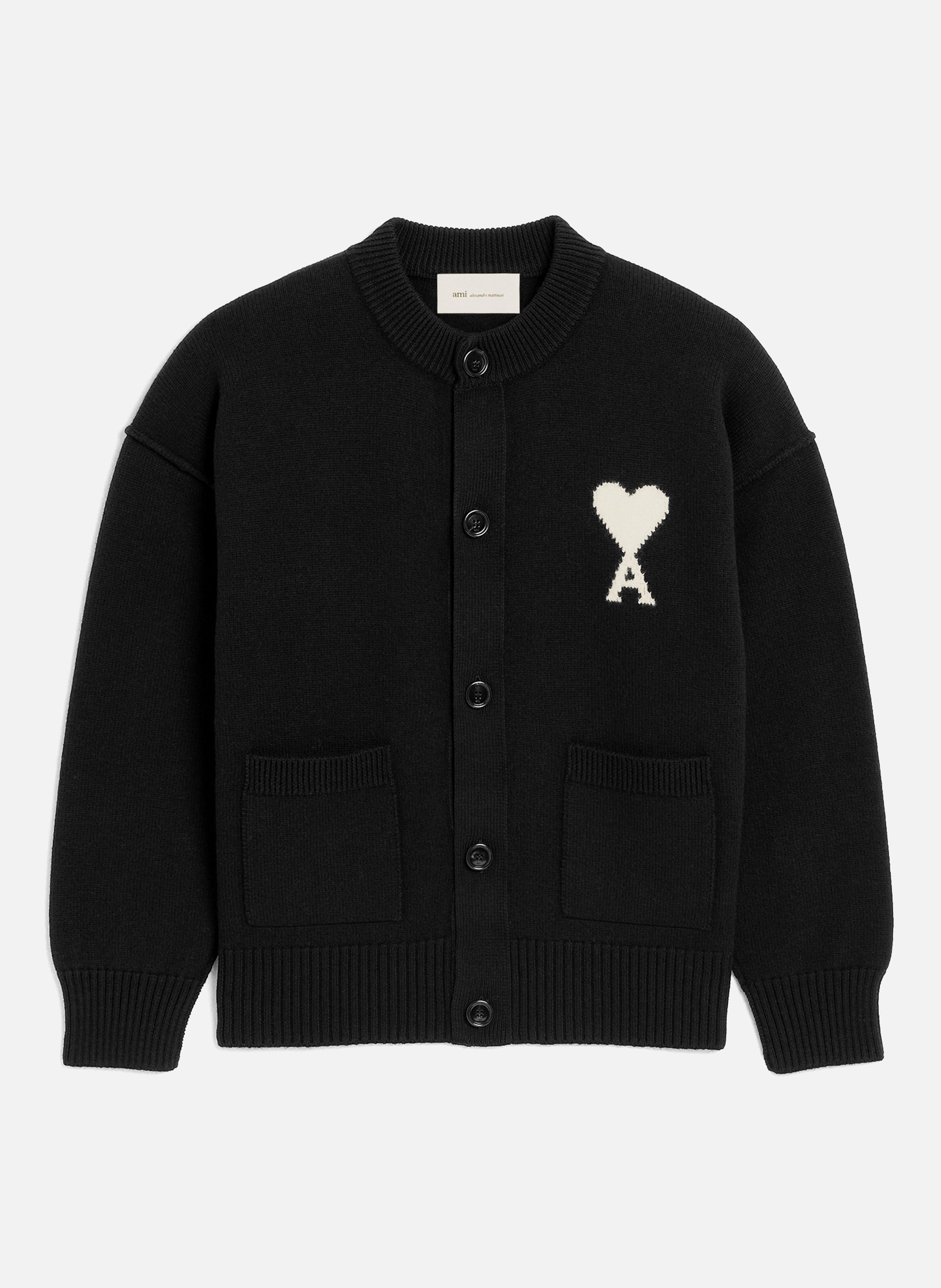 Cardigan col rond unisexe en laine ami de coeur  Noir/ecru