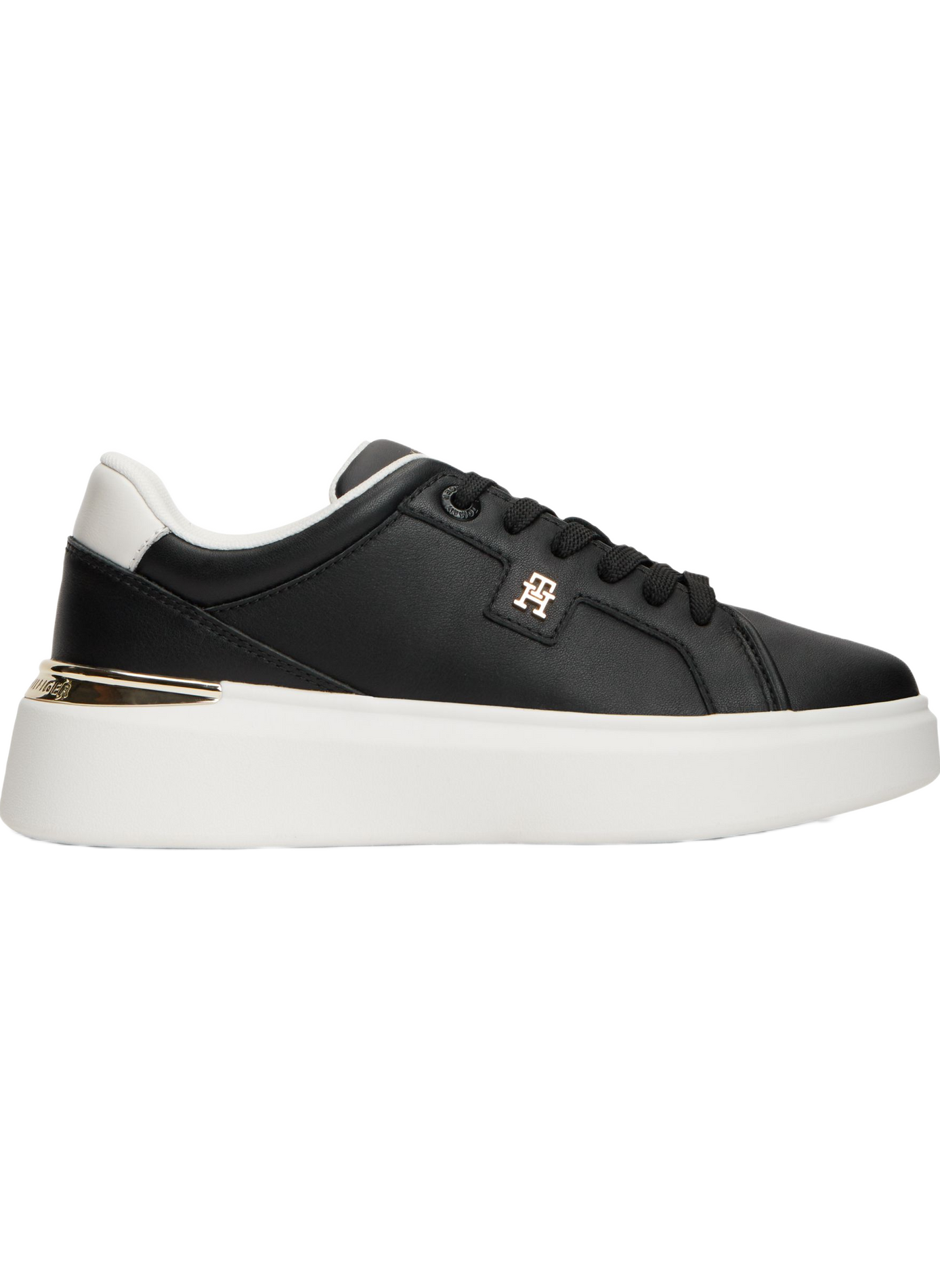 Sneakers with thick soles and gold detail in leather TOMMY HILFIGER Black