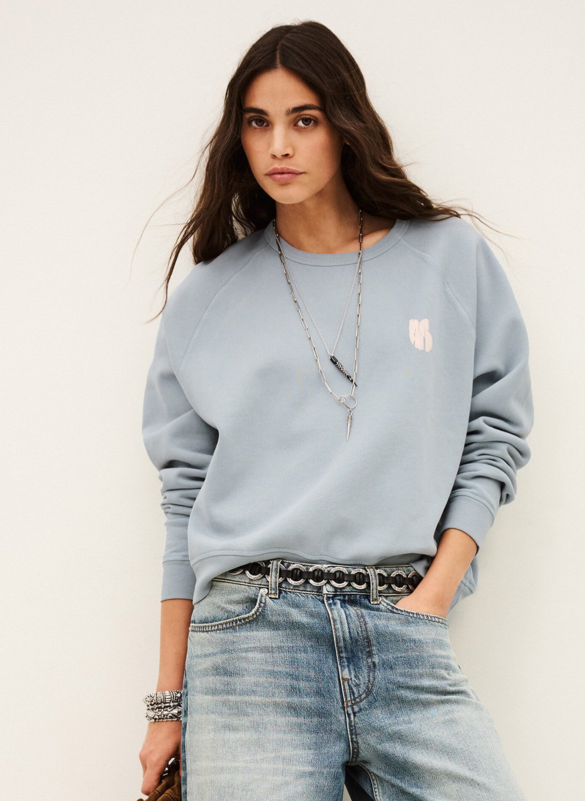 Sweat ample col rond en coton swing BA&SH Bleu