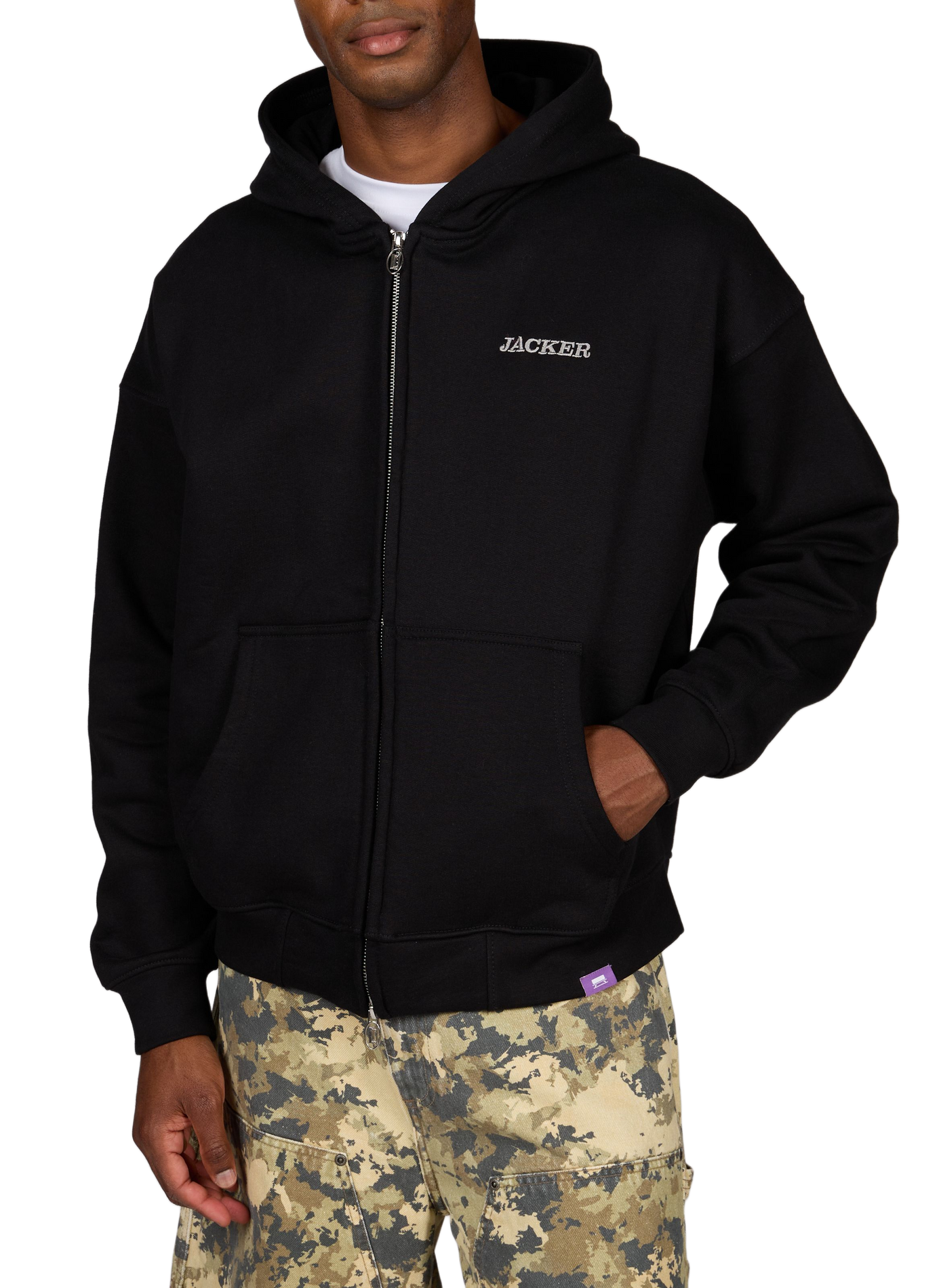 Ritssluiting hoodie met borduursel van katoen JACKER. Zwart